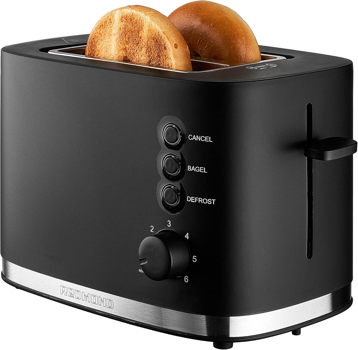 REDMOND Toaster 2 Slice, 1.5" Extra Wide Slots Black Toaster with Reheat, Bagel, Defrost, Cancel Function, 6-Shade Settings, Removable Crumb Tray and High Lift Lever Classic Bread Toaster, 900W