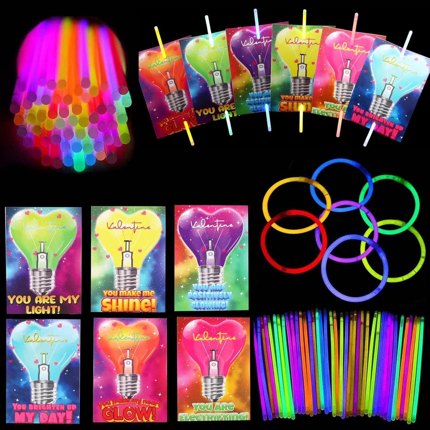 36 Pack Valentines Day Gifts for Kids - Valentines Cards with Glow Sticks, Glow in The Dark Toy for Party Favors Supplies, Valentine School Prize, School Classroom Gift Exchange for Toddlers Girls Boys