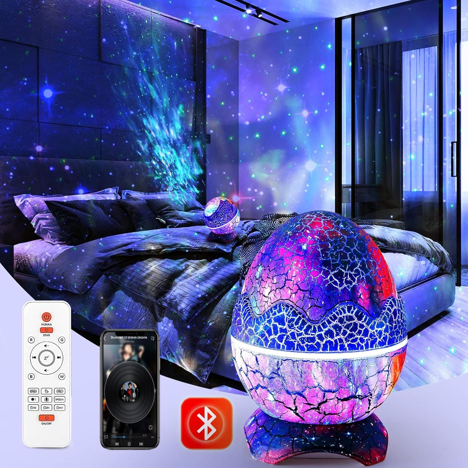 GOVZERY Star Projector Night Light,Star Projector Galaxy Light with Bluetooth Speaker, Moon Lamp Decoration for Bedroom, Living Room, Family Party,14 Colors Kids Lamp for a Birthday Gift (Fuchsia)