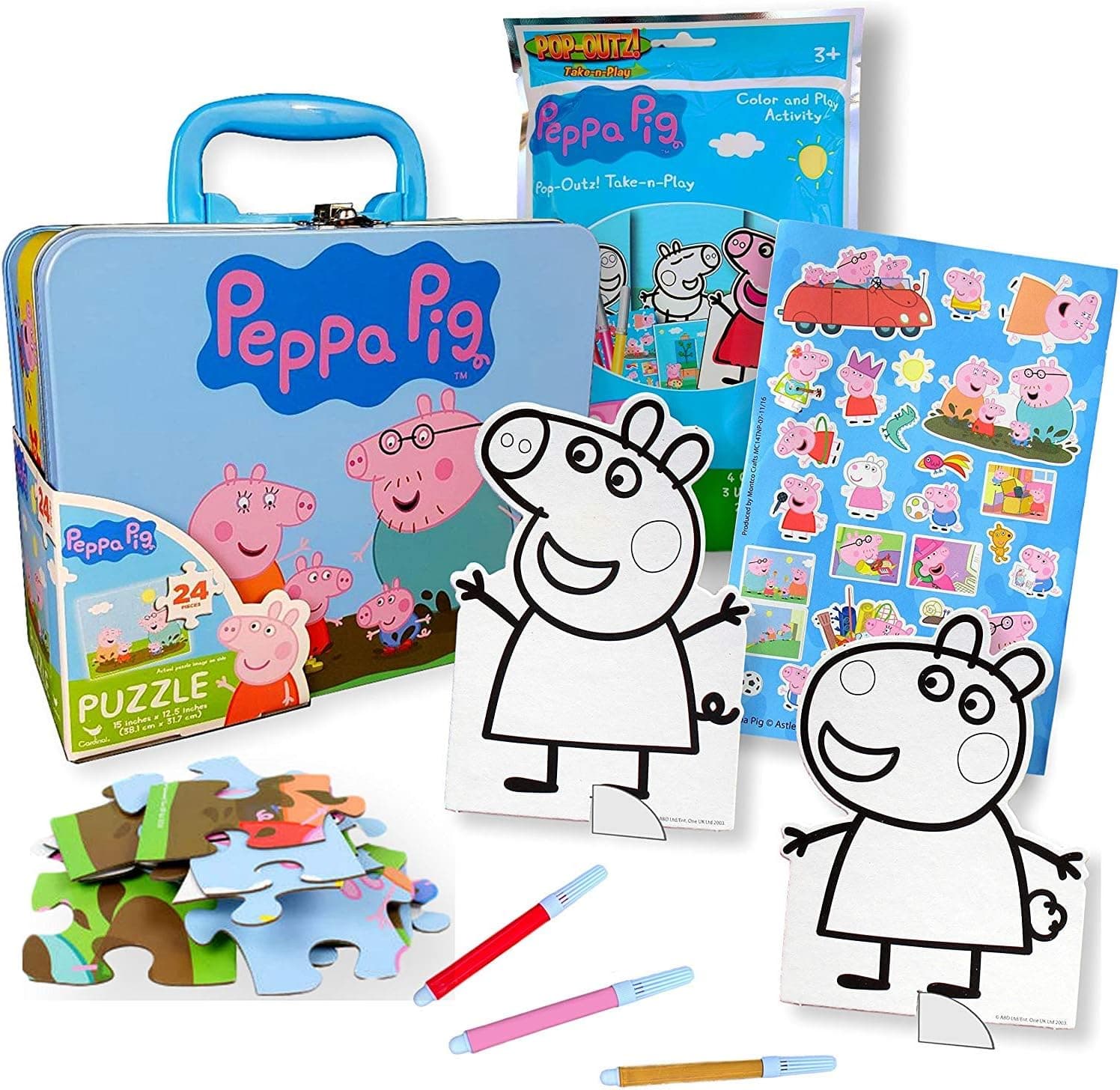 Lunch Box Activity Set - Bundle Includes Tin Box with Handle, 24 Pc Puzzle, Stickers, and Activities (Peppa Pig)