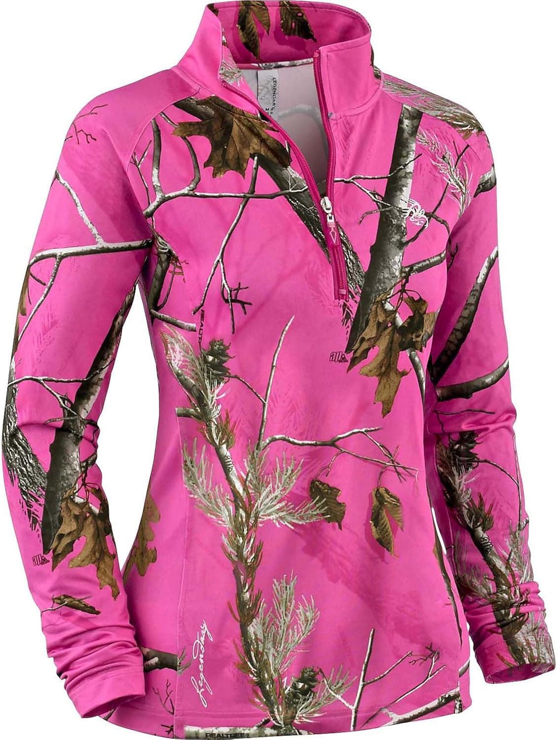 Legendary Whitetails Ladies Performance Camo 1/4 Zip Mock Pink Small