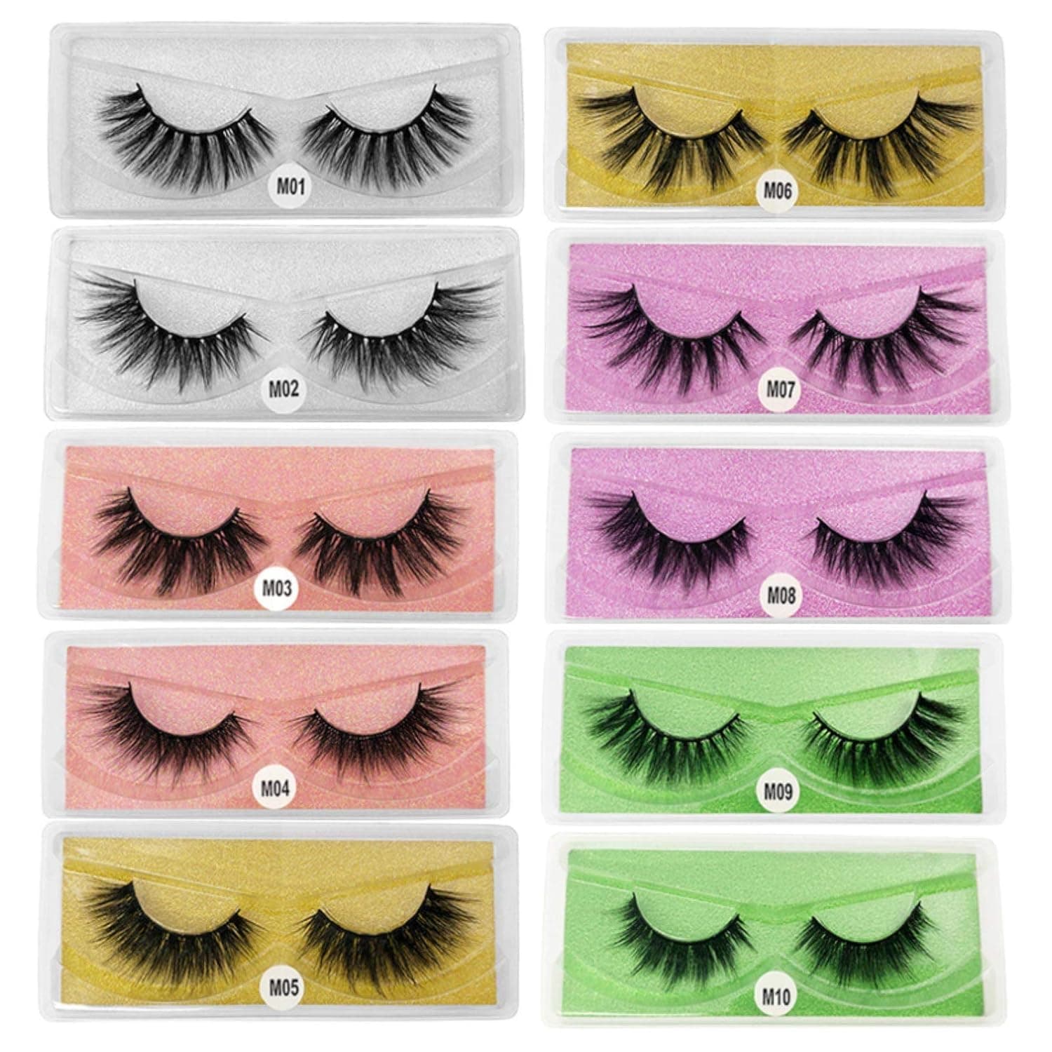 kiniza 10 Pack False Eyelashes 3D Faux Mink Lashes, 10 Styles Fluffy Volume Fake Eyelashes Lashes Reusable Natural Wispy Lashes Thick Eye Lashes Pack with 10 Portable Boxes