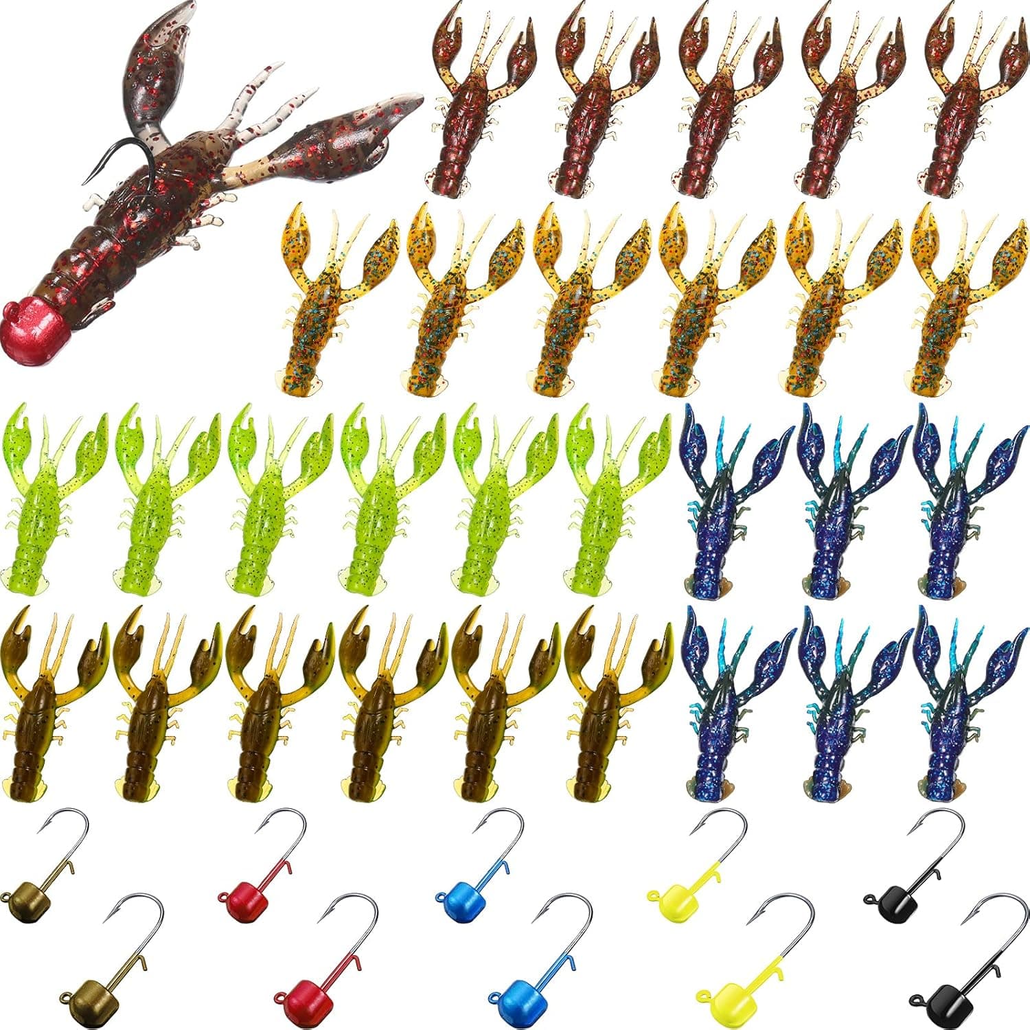 40 Pieces Crawfish Soft Plastic Lure with Shroom Fishing Jigs Fishing Lures Finesse Shroom Jig Head Kits Soft Plastic Craw Hooks Ned Rig, for Catching Fish Especially Bass