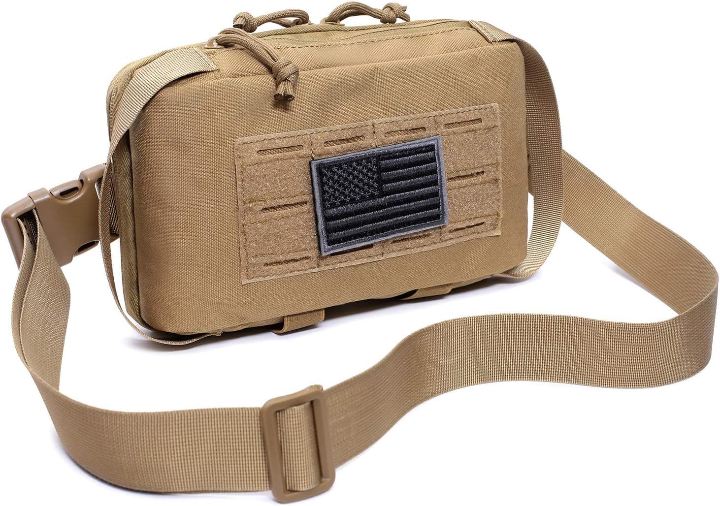 Tactical Molle Horizontal Pouch Multi-Purpose EDC Utility Pouch Bag of Laser Cut Design (Tan)