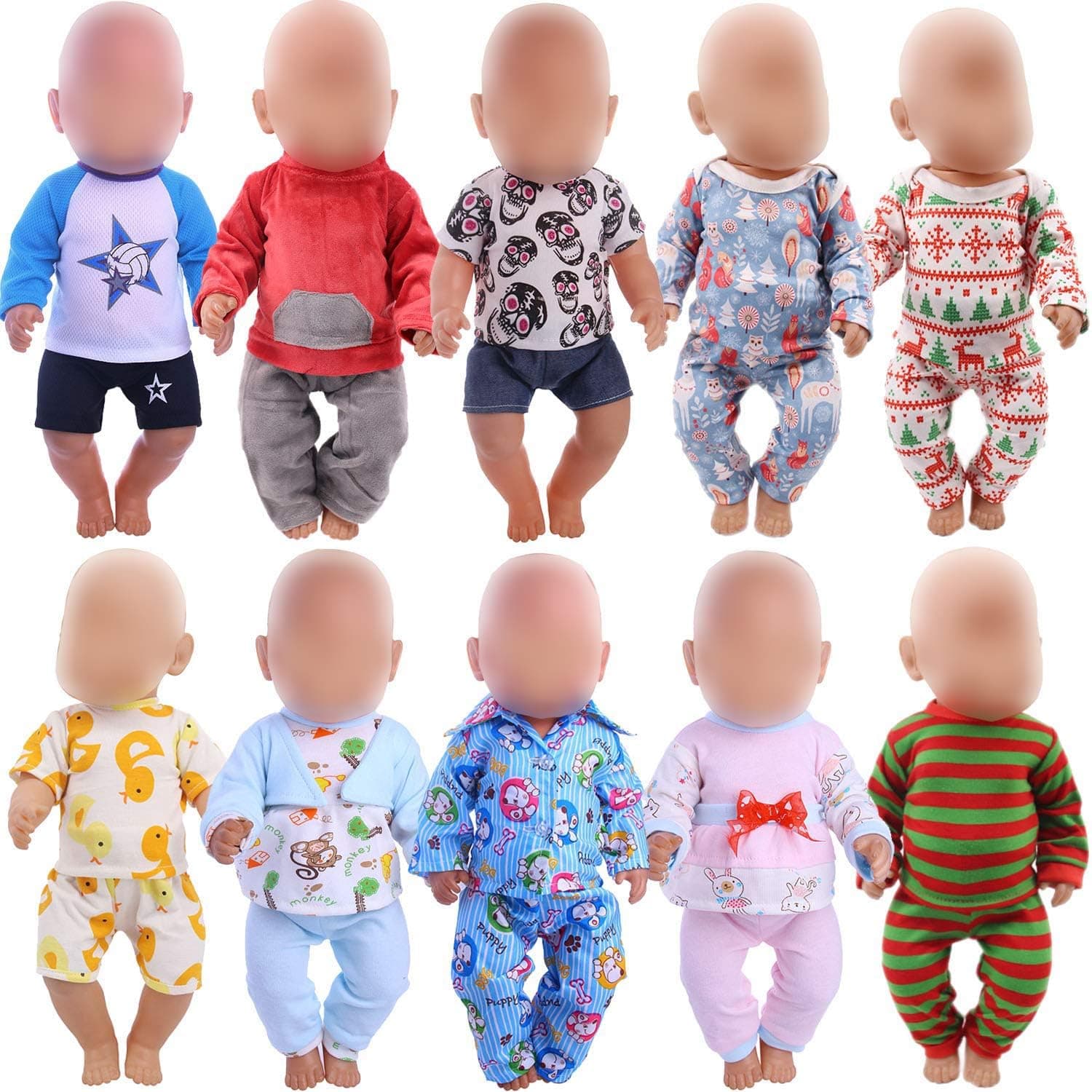 ZWSISU 10 Sets of 16-18 Inch Baby Doll Clothes Pajamas Outfits Pjs Dress for 43cm New Born Baby Dolls, 18 Inch Doll, 15 Inch Bitty Baby Doll Gift Toys