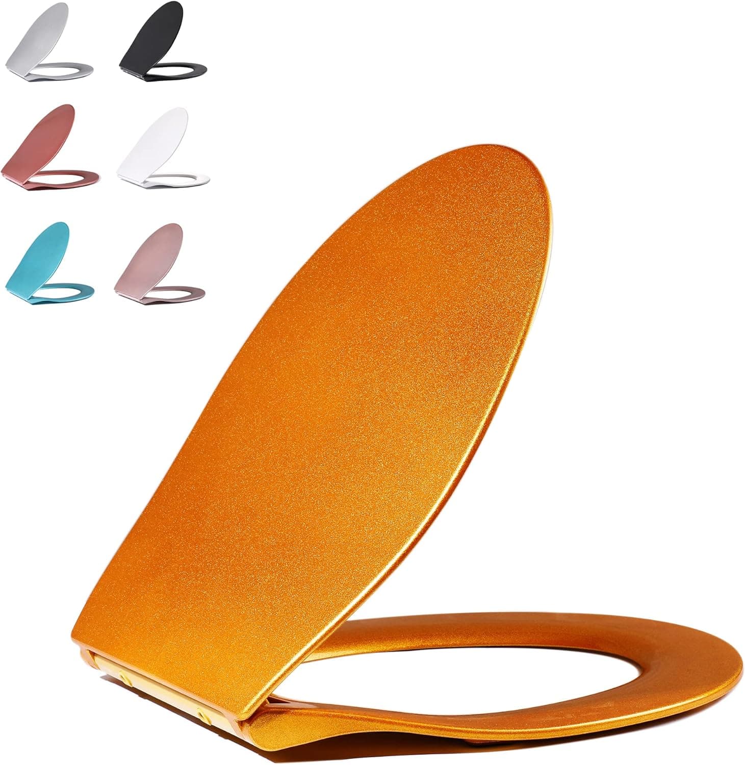 One Click Toilet Seat Round Toilet Seat Golden Soft Slow Close Toilet Lid Easy Installation and Quick-Release Removable for Cleaning Stable Stainless Steel Hinge Design to Prevent Shifting
