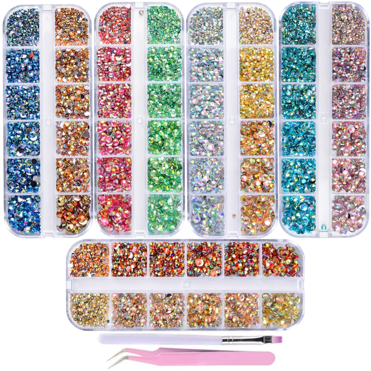 Umillars 10500 Pieces Laser AB Nail Art Crystal Rhinestones Mix 10 Colors and 4 Sizes with Pick Up Tweezer and Brush for Crafts Clothes Shoes Face Makeup (style-3)