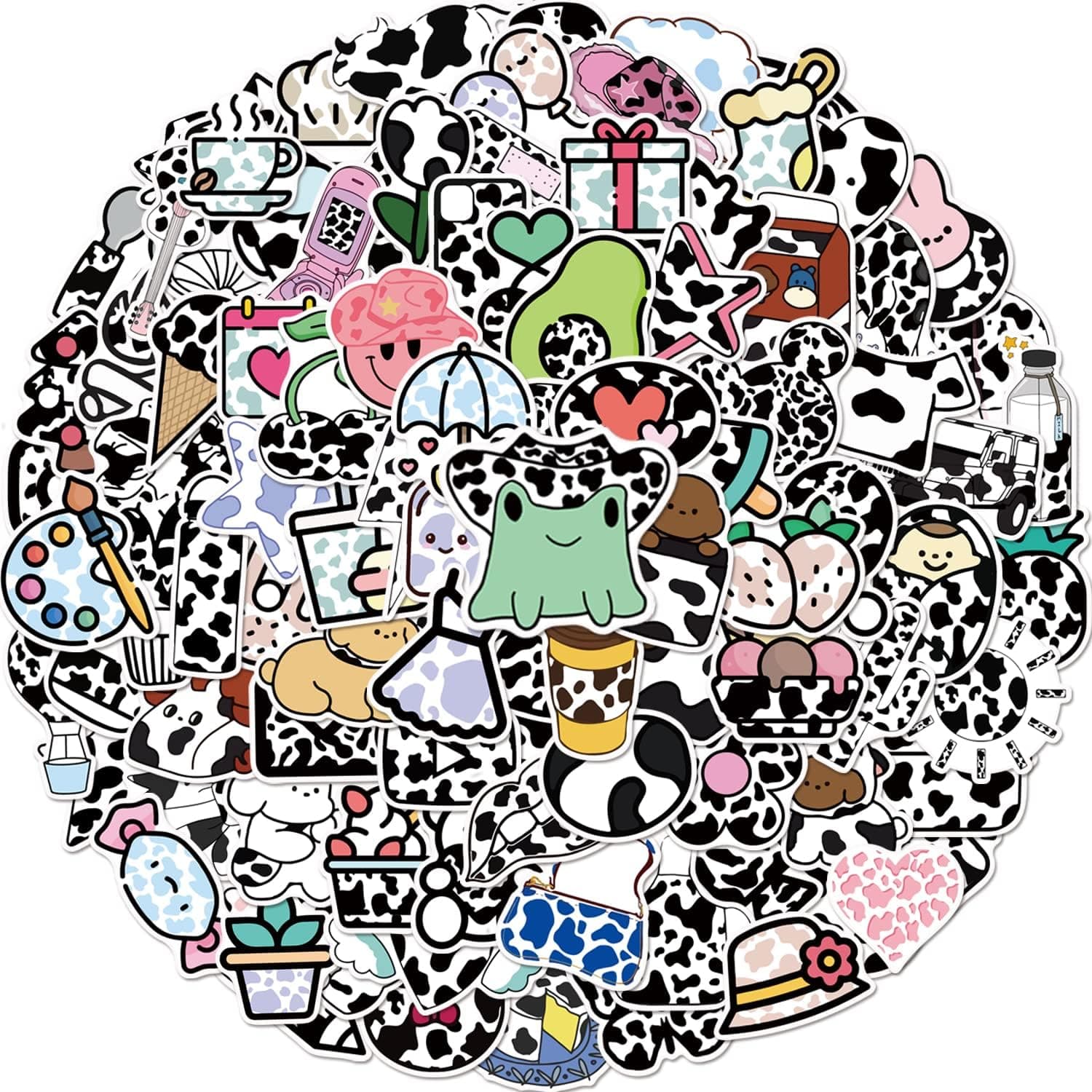 100 Pieces Cow Print Stickers, Gift for Kids Adult Teen Birthday Party Vinyl Waterproof Stickers for Water Bottle,Hydro Flasks,Scrapbook,Laptop,Luggage,Phone, Cute Stickers Pack