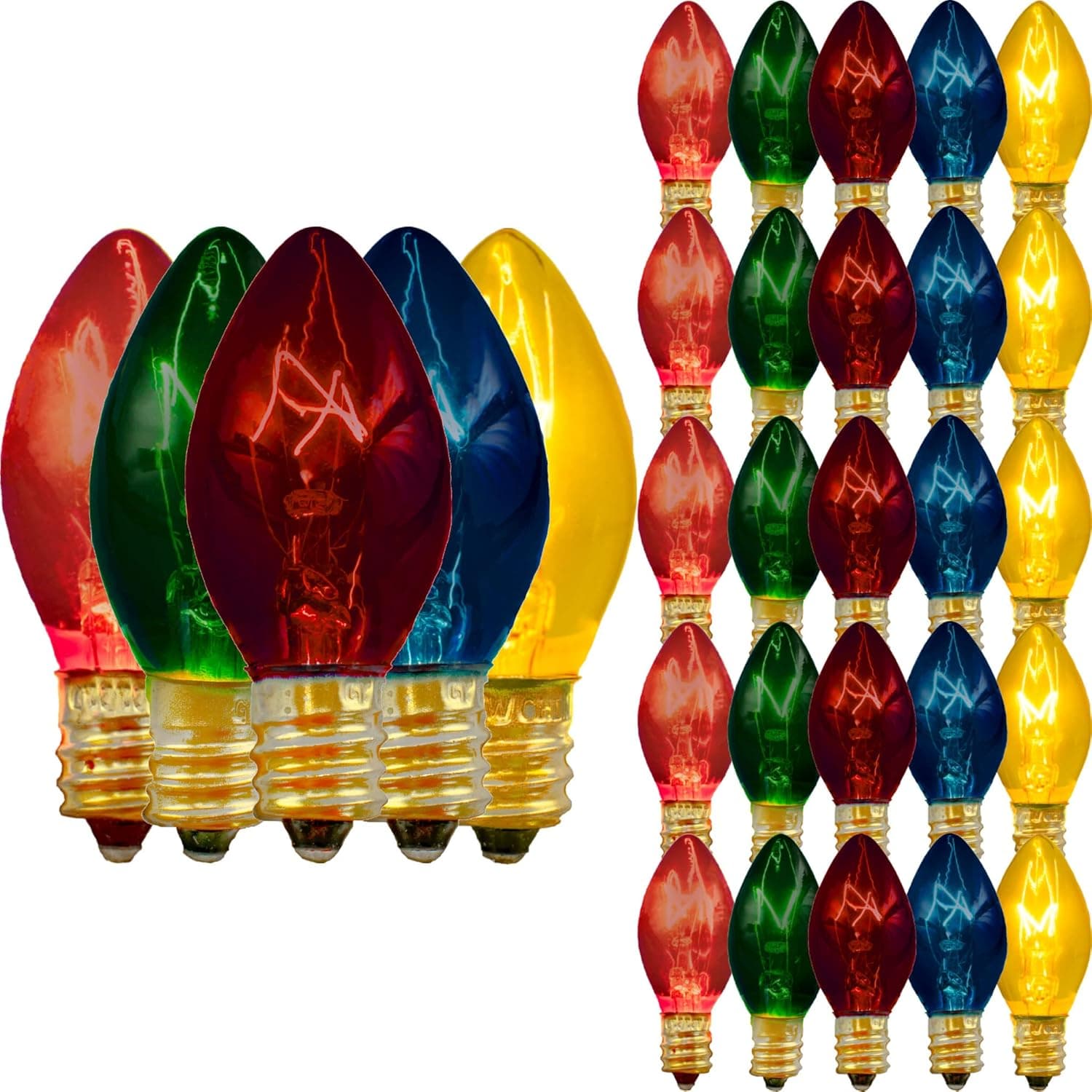 EST. LEE DISPLAY L D 1902 C-7 Multi-Color Light Bulbs Transparent Steady Incandescent Candelabra Glass E12 Multicolor Replacement Set 1 Box of 25