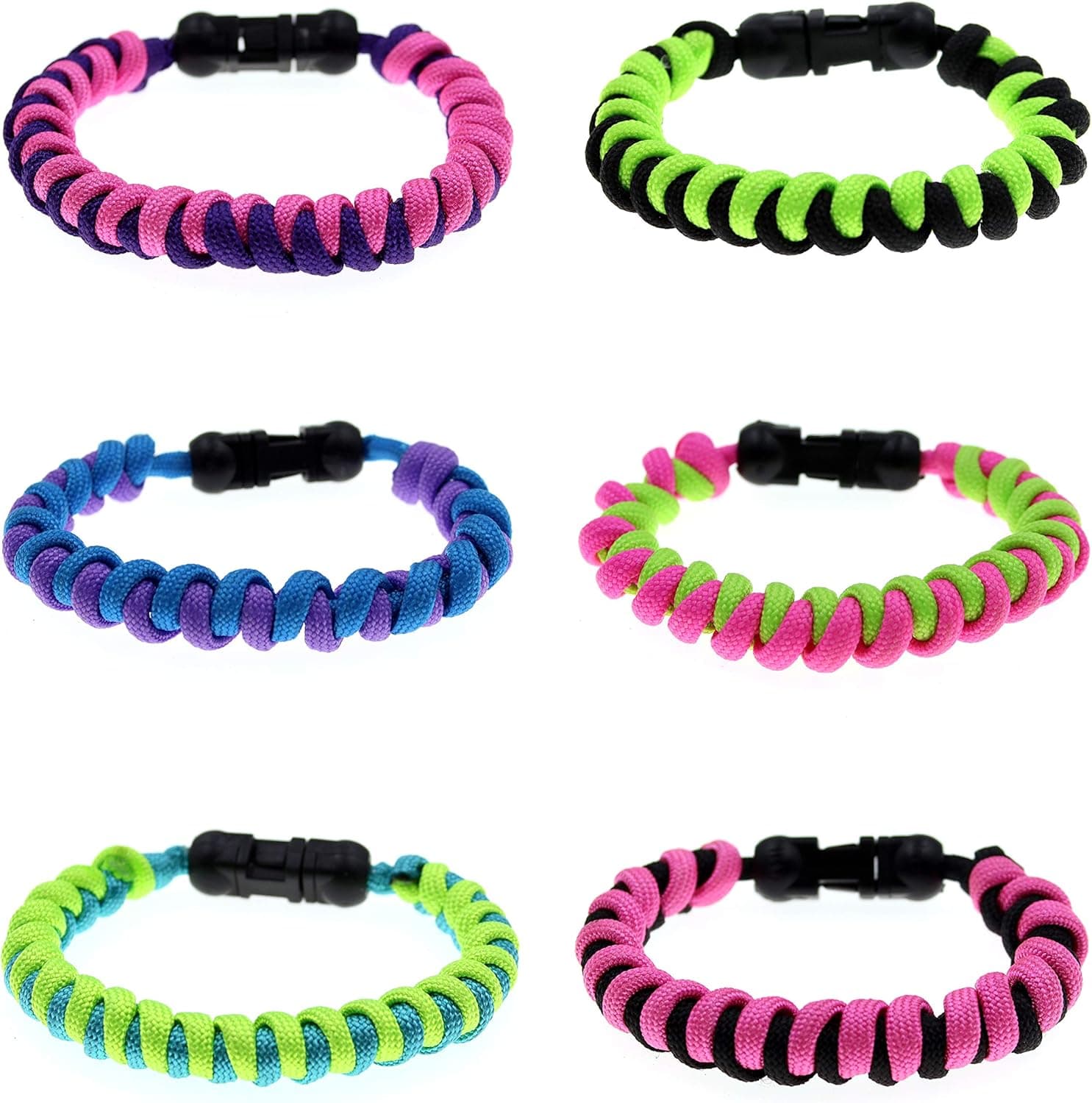 Paracord Bracelet 6 Pieces Pack Party Favors for Teen Boys & Girls | Braided with Parachute Cord | Handmade | Frogsac | USA Seller (Girls - Twisted)