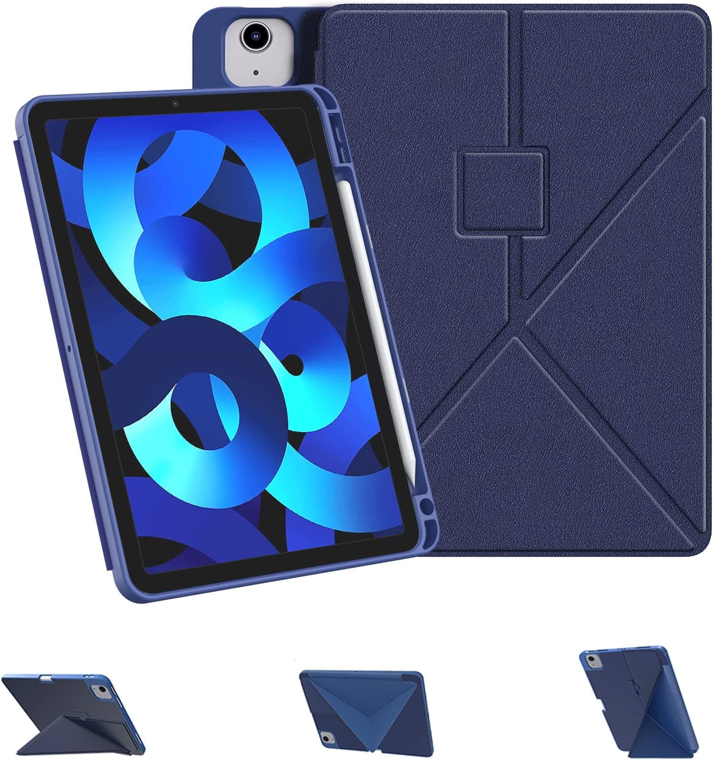 E NET-CASE Case for iPad Air 5th Generation 2022, Vertical Standing Case with Auto Wake/Sleep Feature Origami Cover for iPad Air 4th Generation 2020 10.9 Inch(deep Blue)