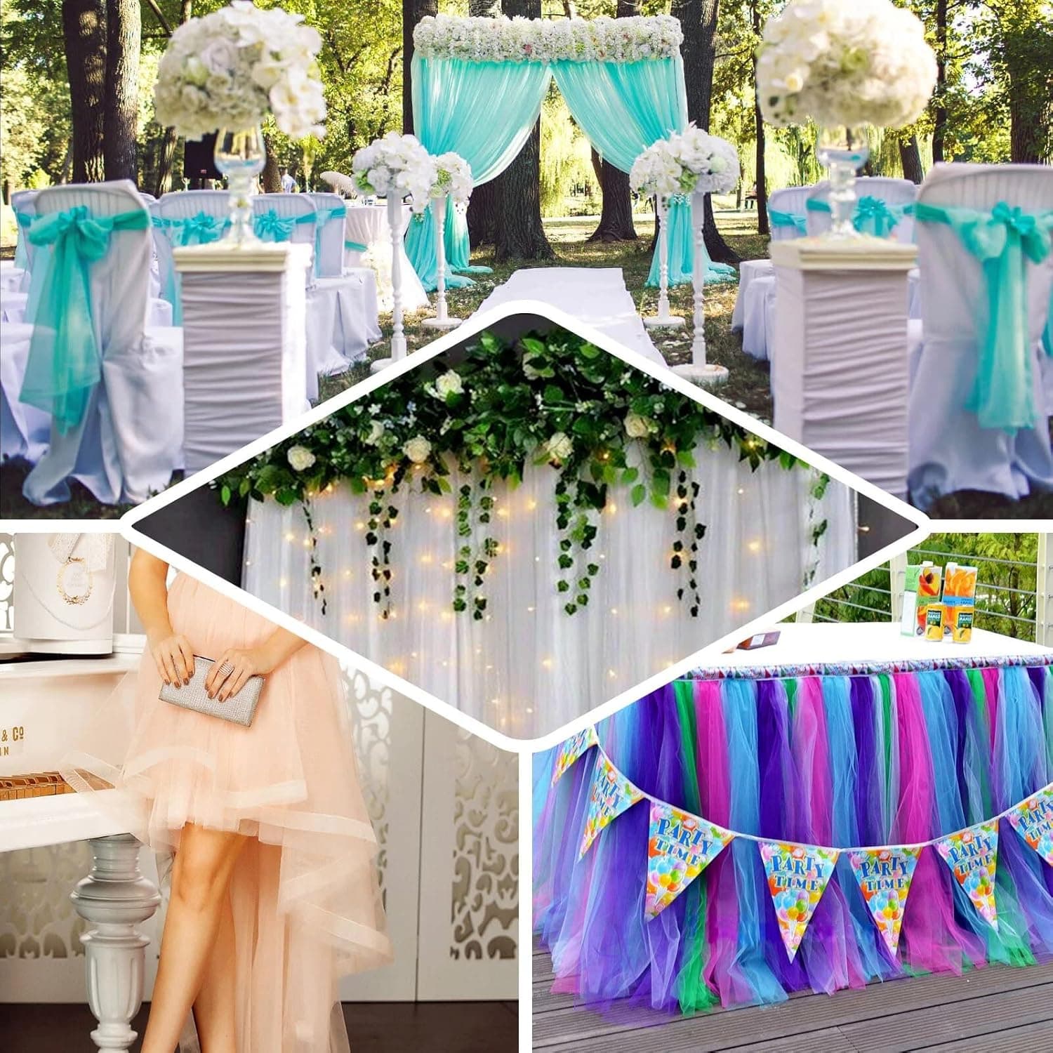 BalsaCircle 6-Inch x 300 feet Mint Green Net Tulle Fabric Ribbon by The Roll - Wedding Party Favors Decorations DIY Crafts Sewing