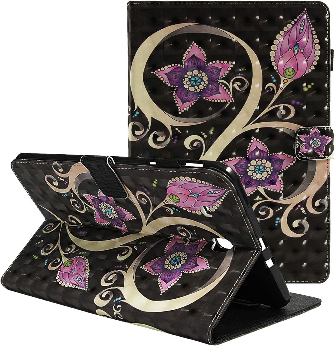 Folio Case for Samsung Galaxy Tab E 9.6, ZAOX Purple Flower Leather Magnetic Flip with Card Slot & Stand Protective Shell Wallet Case Slim Fit Shockproof Cover for Galaxy Tab E 9.6 Inch SM-T560 Tablet