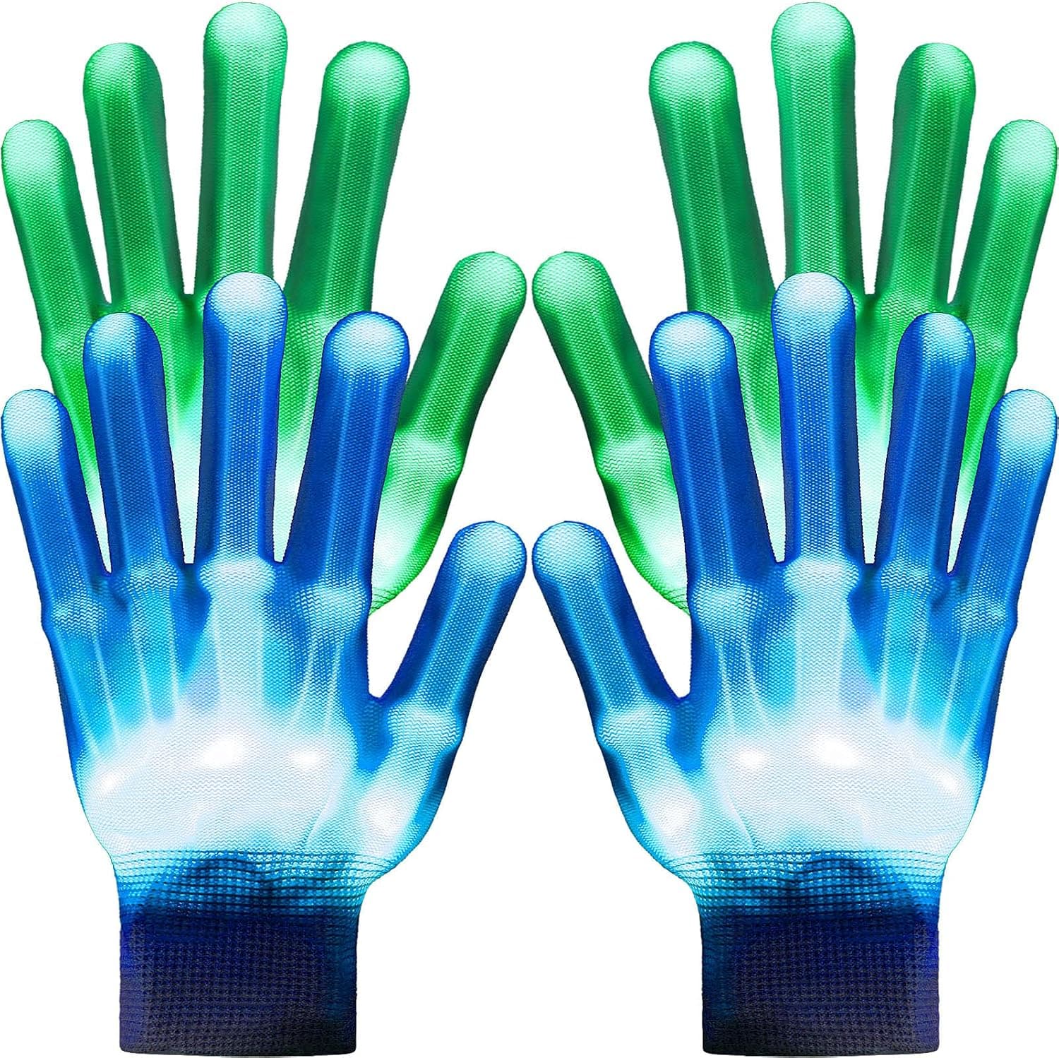 2 Pairs Kids LED Finger Light Gloves Children Hot Cool Toys LED Gloves Festival Light Gloves for 3-12 Year Old Boys Girls Fingertips Flashing Halloween Christmas Birthday Party (Blue, Green)