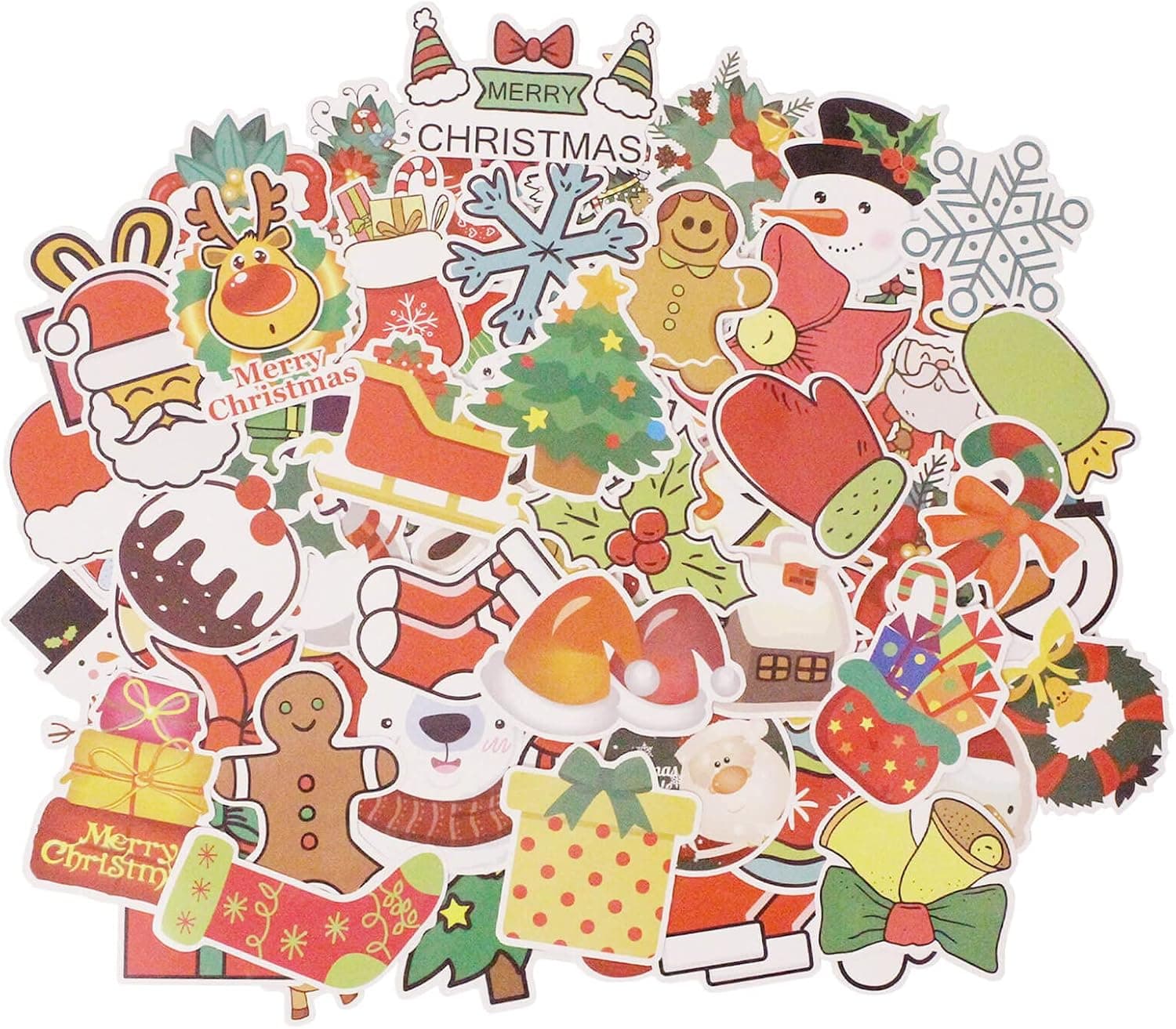 101 Pcs Christmas Stickers Decorations, Waterproof Vinyl Santa Snowman Holiday Stickers for Skateboard Water Bottle Laptop Envelopes Cute Decals Xmas Ornaments Gift for Kids Teens