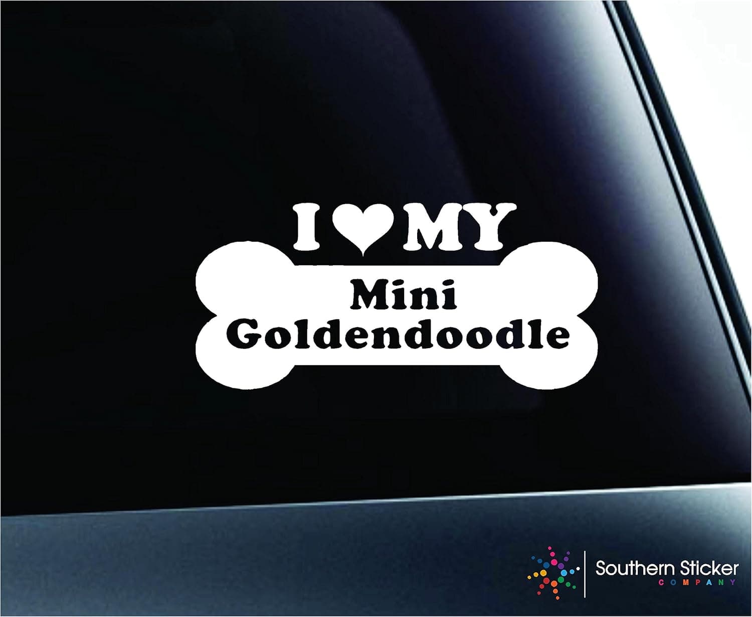ExpressDecor I Love My Mini Goldendoodle Dog Bone Woof Pet Paw Prints Symbol Decal Family Love Car Truck Sticker Window (White)