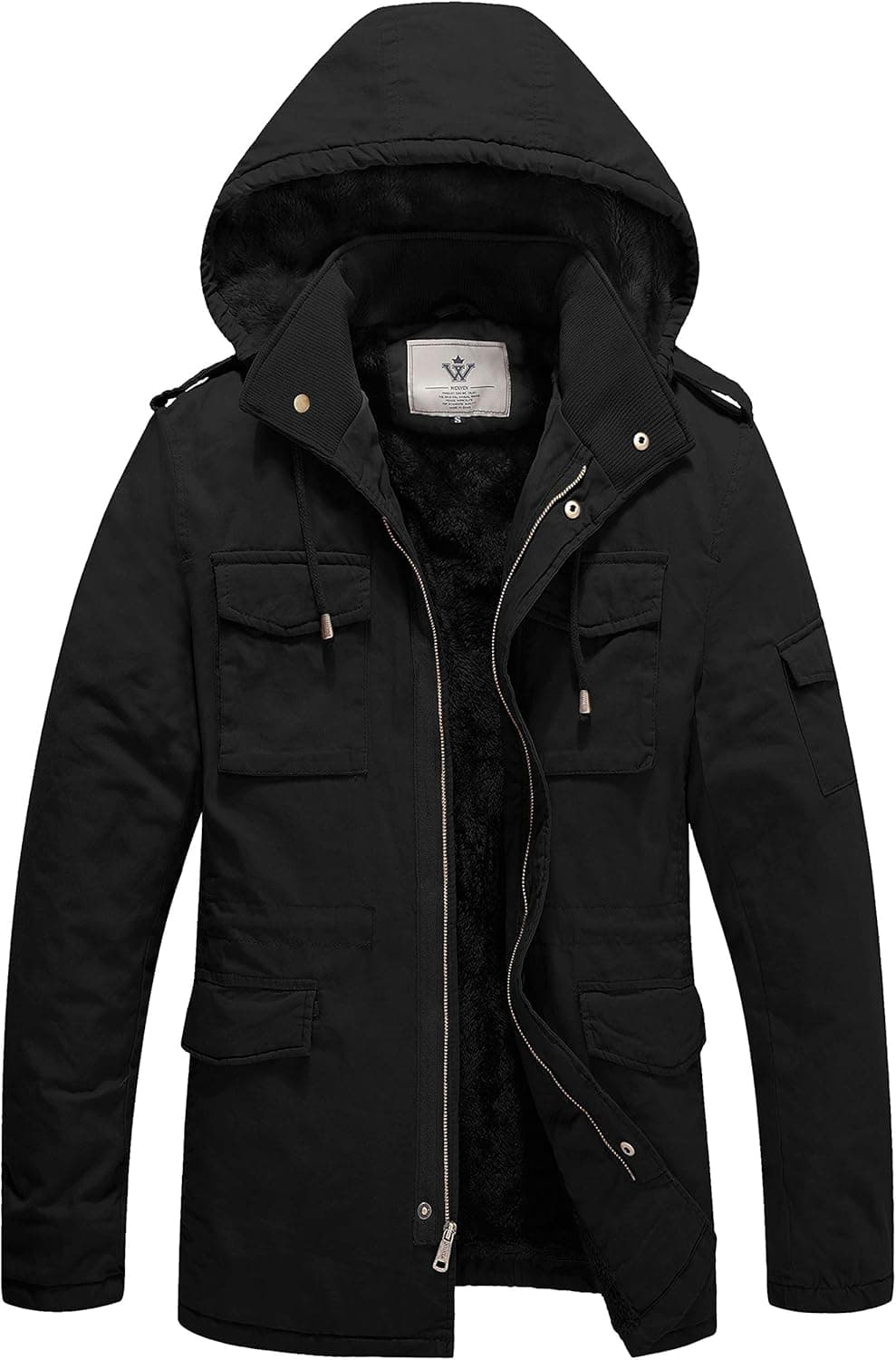 WenVen Men's Winter Military Thicken Parka Jacket Warm Coat with Removable Hood