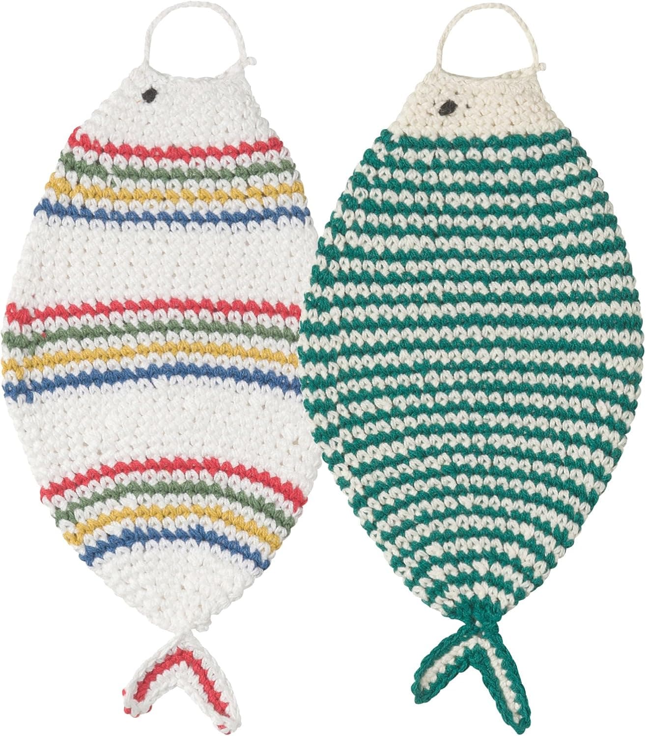 Now Designs Tawashi Fish-Shaped Scrubbers, Primary and Green, Set of 2