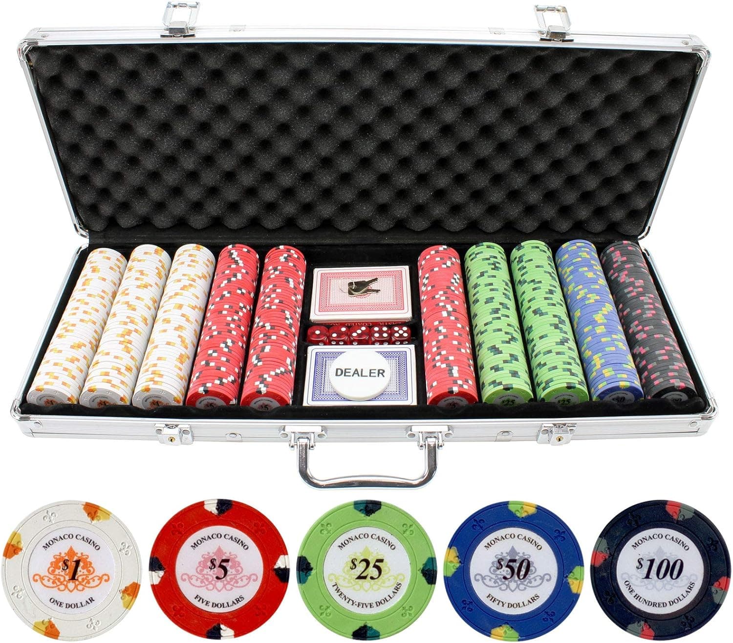 500pc Monaco Casino 13.5g Clay Poker Chips Set