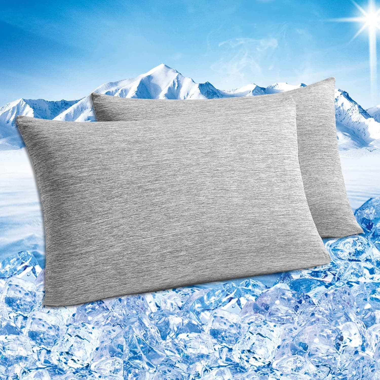 NITOWOLF Cooling Pillowcase for Hair and Skin, 2 Pack Cool Pillow Cases for Hot Sleepers, Soft Silky and Breathable Double-Sided Design Pillow case with Hidden Zipper(20x30in, Gray)