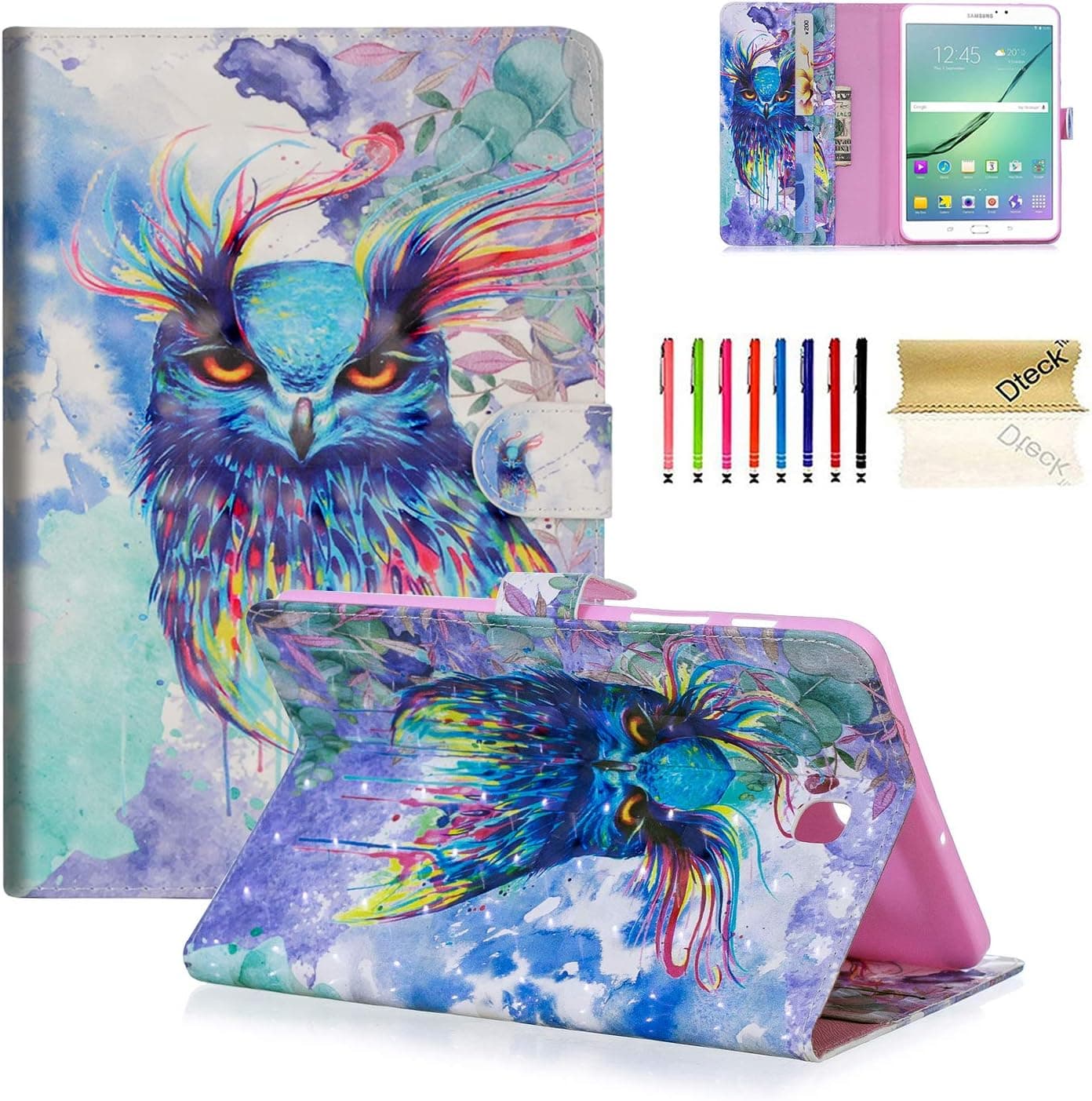 Dteck Case for Galaxy Tab S2 8.0 inch T715 - Lightweight Folio Stand Smart Full-Body Protective Cover Case with Auto Sleep/Wake for Galaxy Tab S2 Tablet 8.0 inch SM-T710 T715 T713,3D Owl