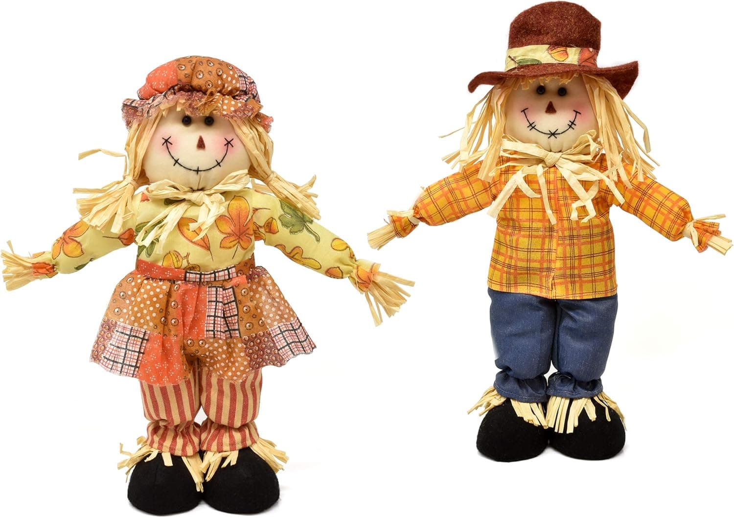 Gift Boutique Thanksgiving Indoor Scarecrow Decor, 14" Inch Boy Girl Standing Scarecrows Decoration for Home Porch Yard Garden Fireplace Mantle
