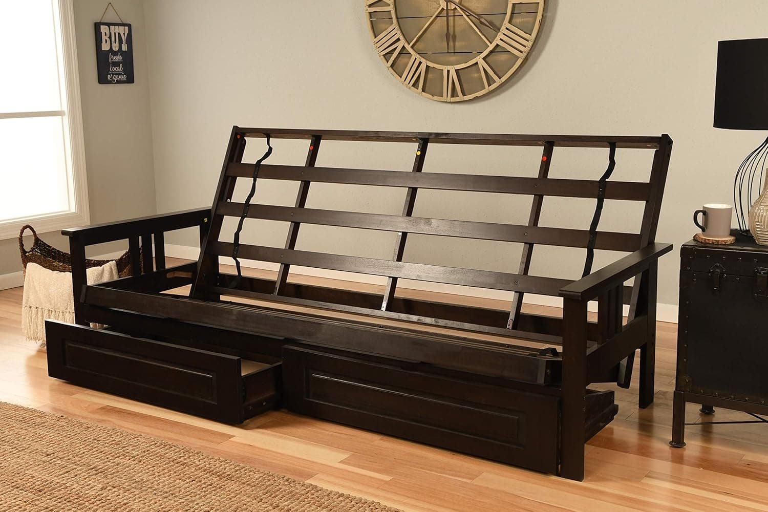 Kodiak Furniture Monterey Queen-size Futon Frame, Storage Drawers, Espresso Finish