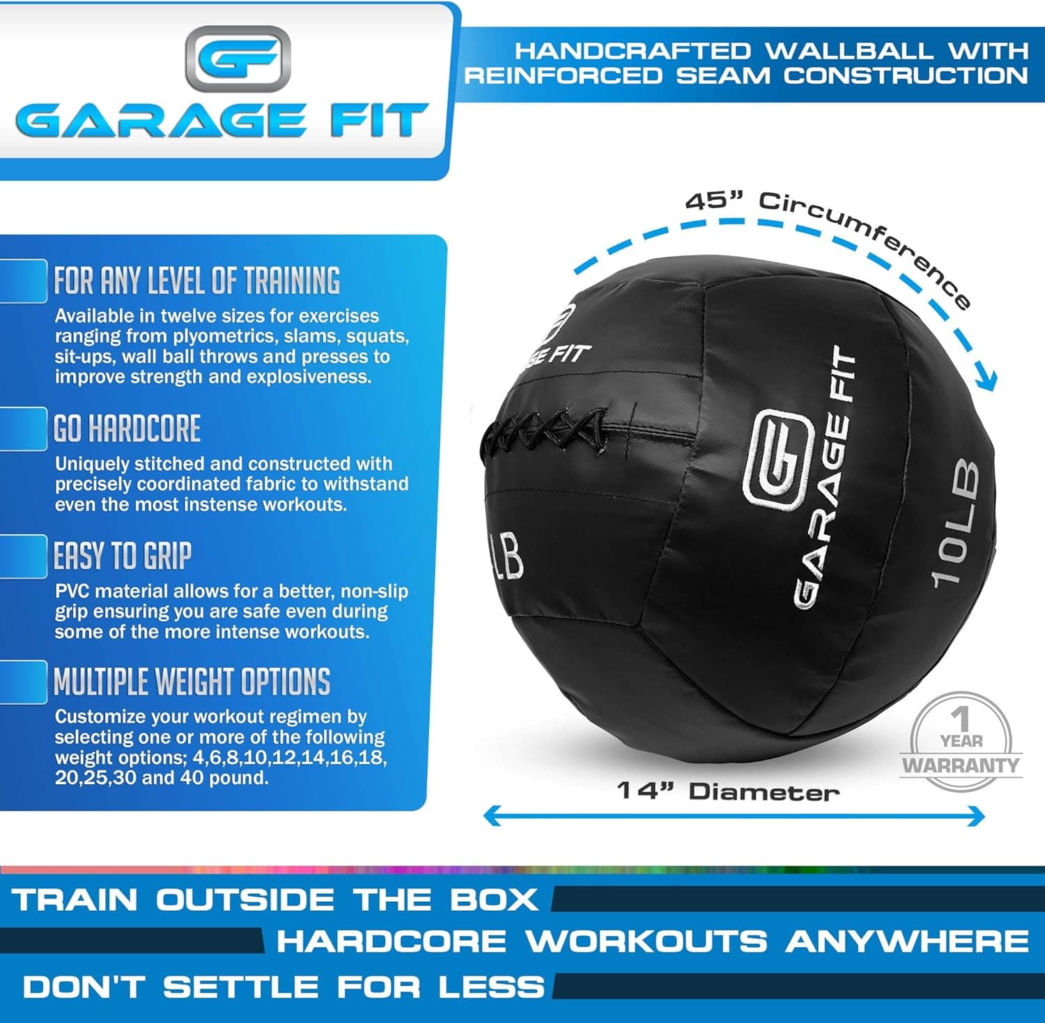 Garage Fit Wall Ball/WallBalls/Soft Medicine Balls/Wall Balls - 4, 6, 8, 10, 12, 14, 16, 18, 20, 25 and 30 Lbs - 1.8, 2.7, 3.6, 4.5, 5.5, 6.4, 7.3, 8.2, 9.1, 11.3, and 13.6 kg