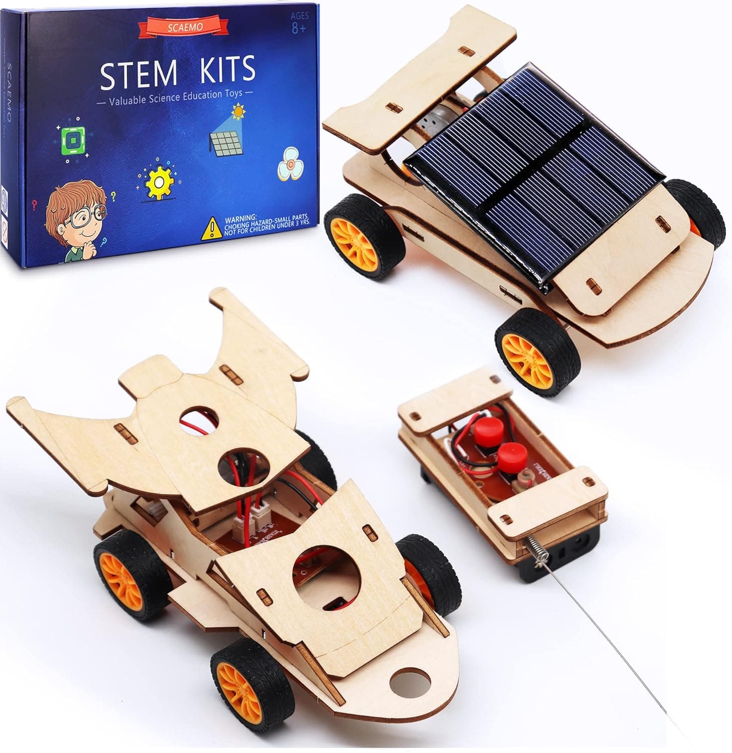 2 in 1 Science Experiment Kits for Kids,STEM Projects DIY Building Remote Control Solar Car Model Kit,3D Puzzles Wooden Motor Set,Assemble Gift Toys for Boys Girls Age 10 11 12 13 14
