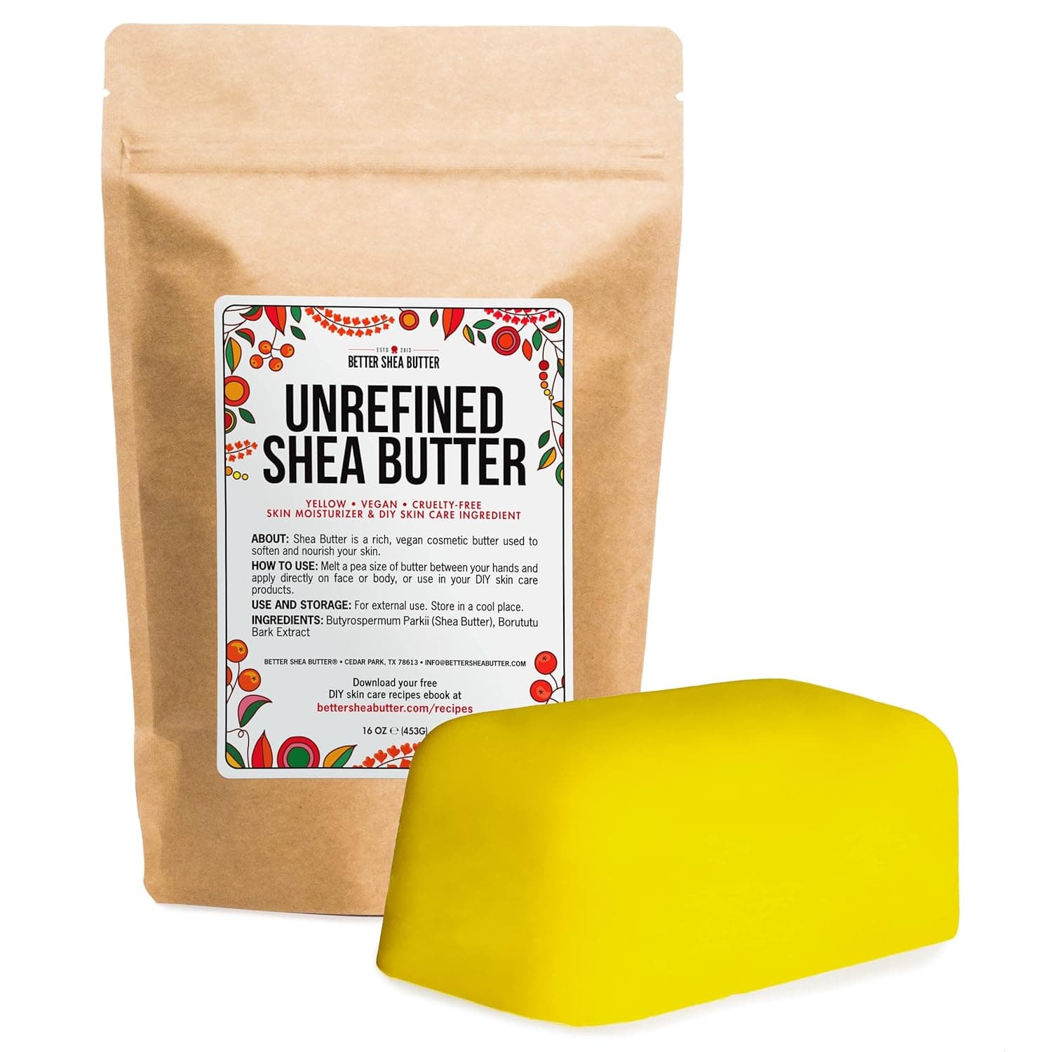 Better Shea Butter African Shea Butter | Raw, Unrefined, Pure | Use for Hair, Soap Making, DIY Lotions | Yellow 1 lb block