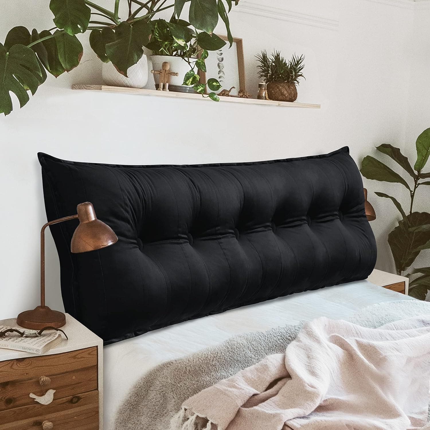 Johnear Bolster Pillow Headboard Backrest Pillow Velvet Large Daybed Cushion Lumber Back Pad Support Positioning Sofa Bed Rest Reading Pillow （Black, 71 x 3 x 20 inches）
