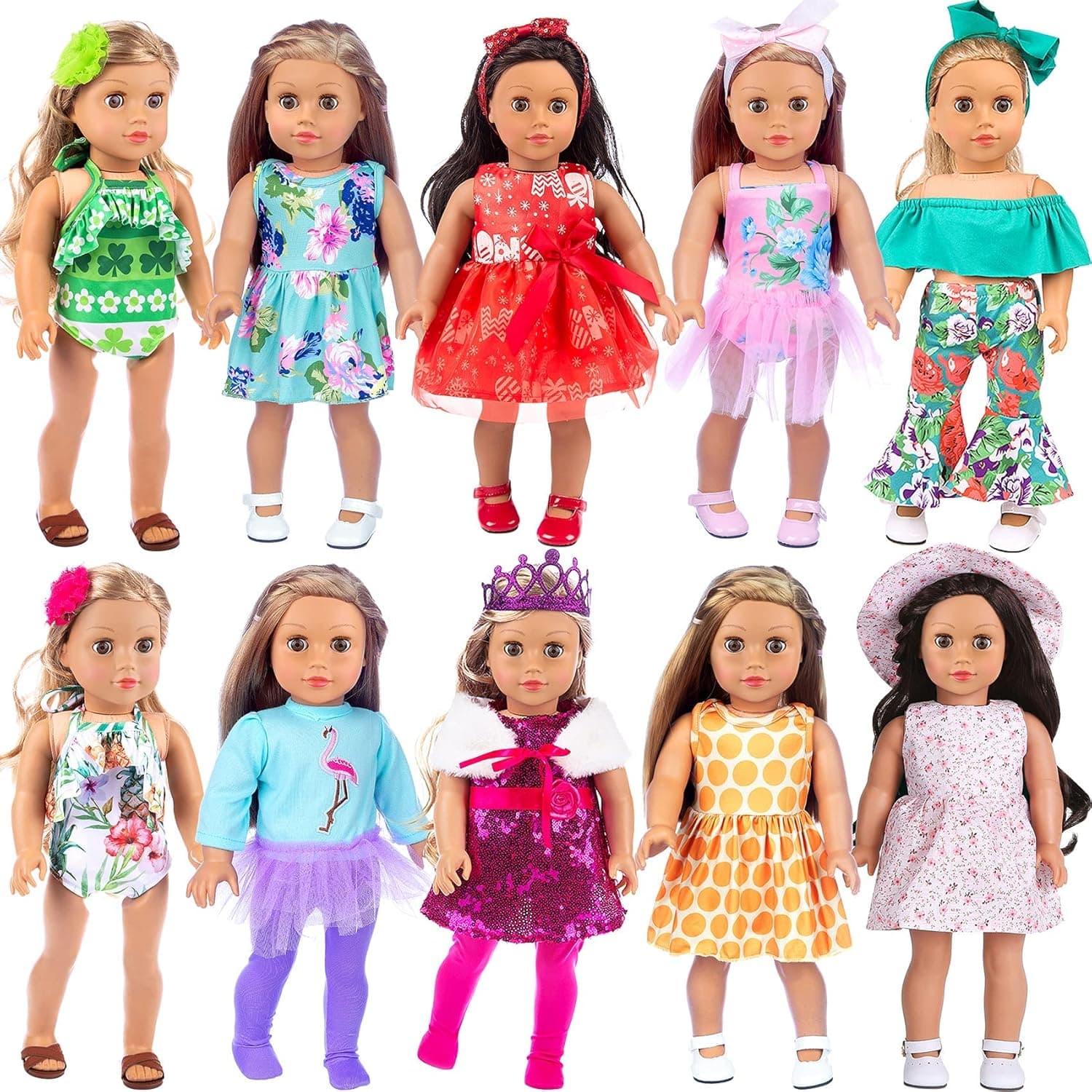 ZITA ELEMENT 24 Pcs 18 Inch Girl Doll Clothes and Accessories - Doll Clothing Outfits Dress Swimsuits Tights for 18 Inch Dolls Christmas Birthday Gift