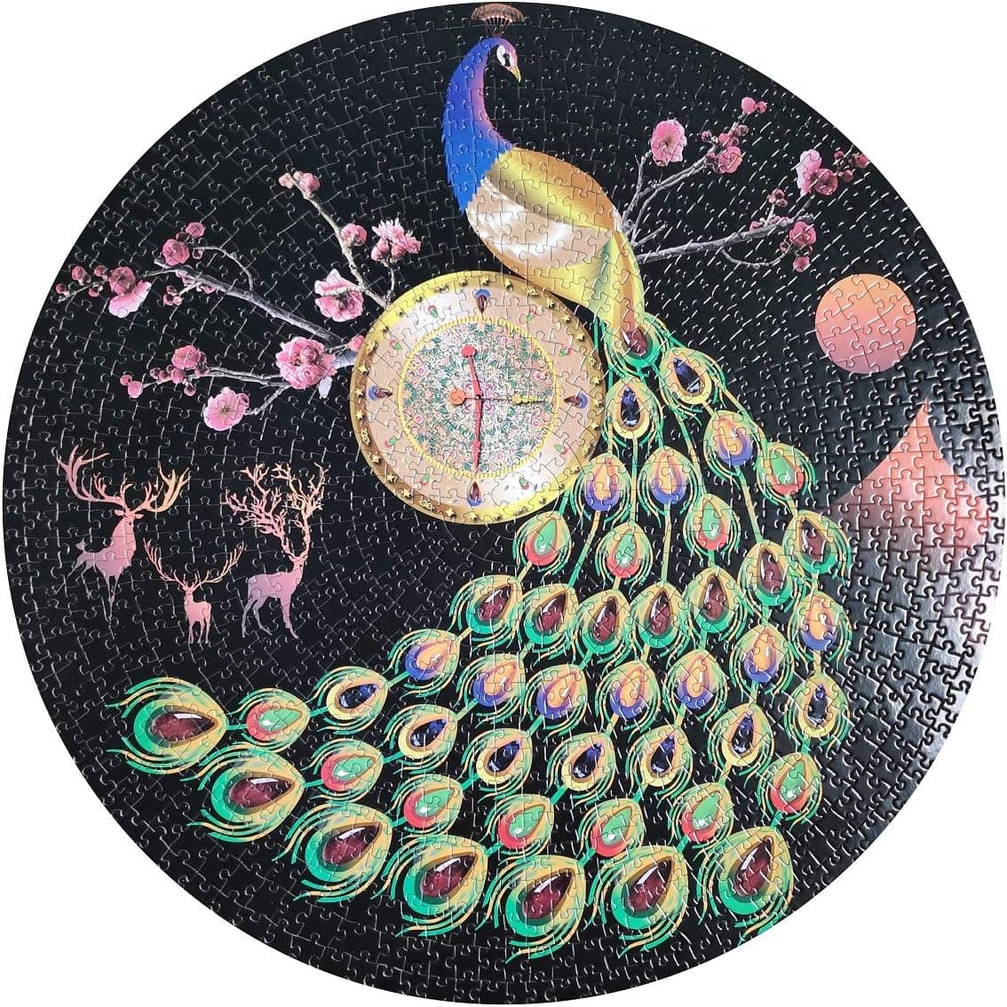 Marvelous Monkey 1000 Pieces - Peacock Clock Round Jigsaw Puzzles Game for Adults and Kids