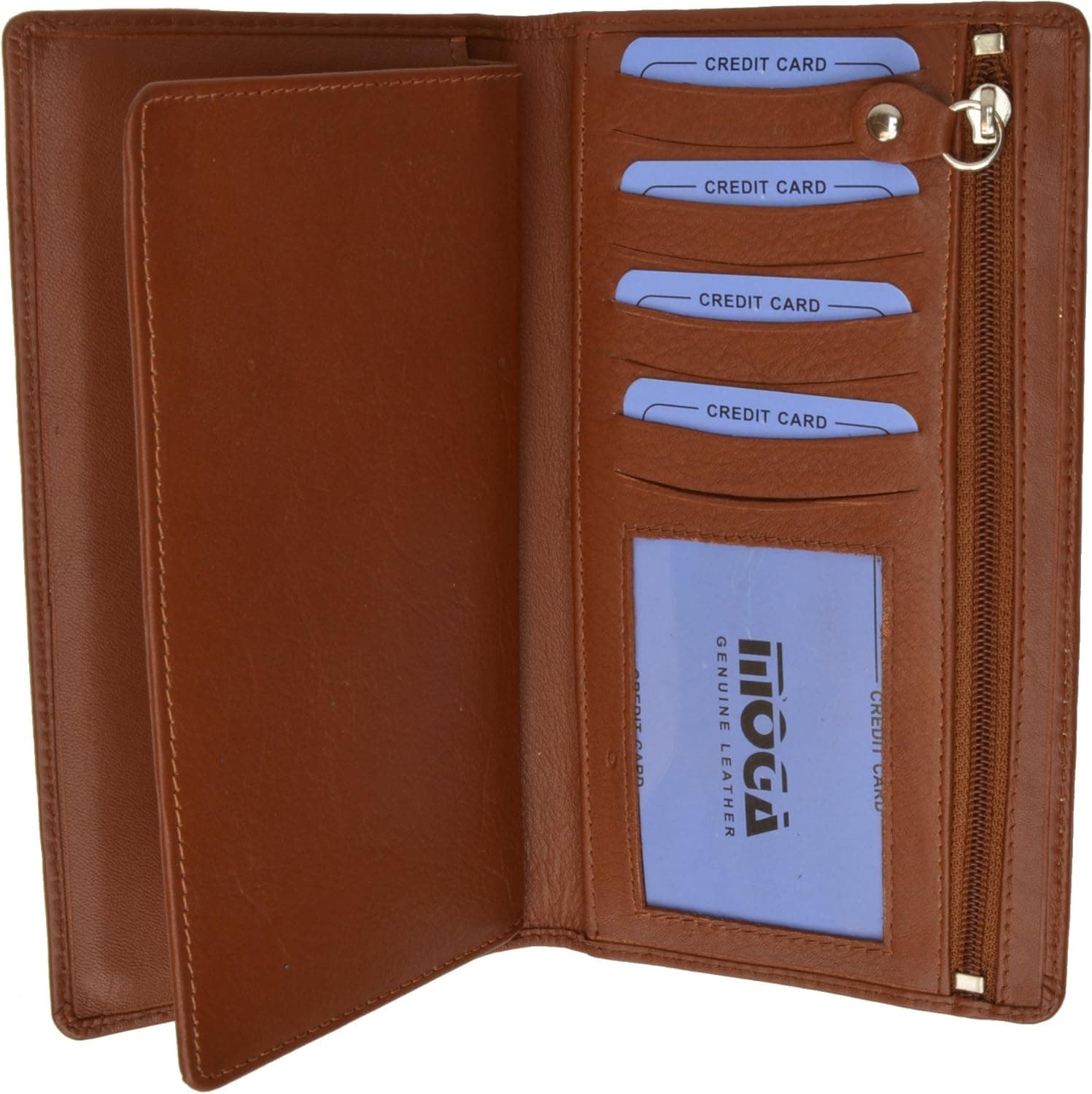 High End Leather MOGA Checkbook & Credit Card Holder Wallet Tan #90253