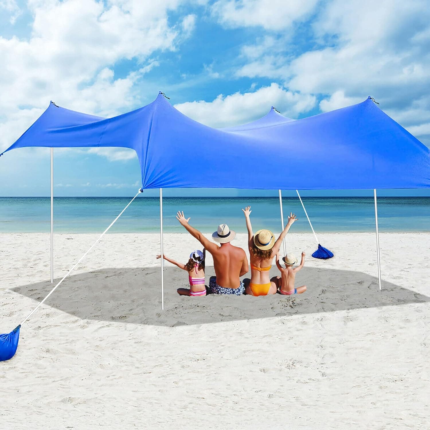 CONCHA CIELO Family Beach Shade, 10X10FT Pop Up Sun Shade Tent, Outdoor Sun Canopy with UPF50+ Protection, Easy to Carry and Set Up, for Trips, Fishing, Backyard Fun or Picnics(4Poles, Navy)