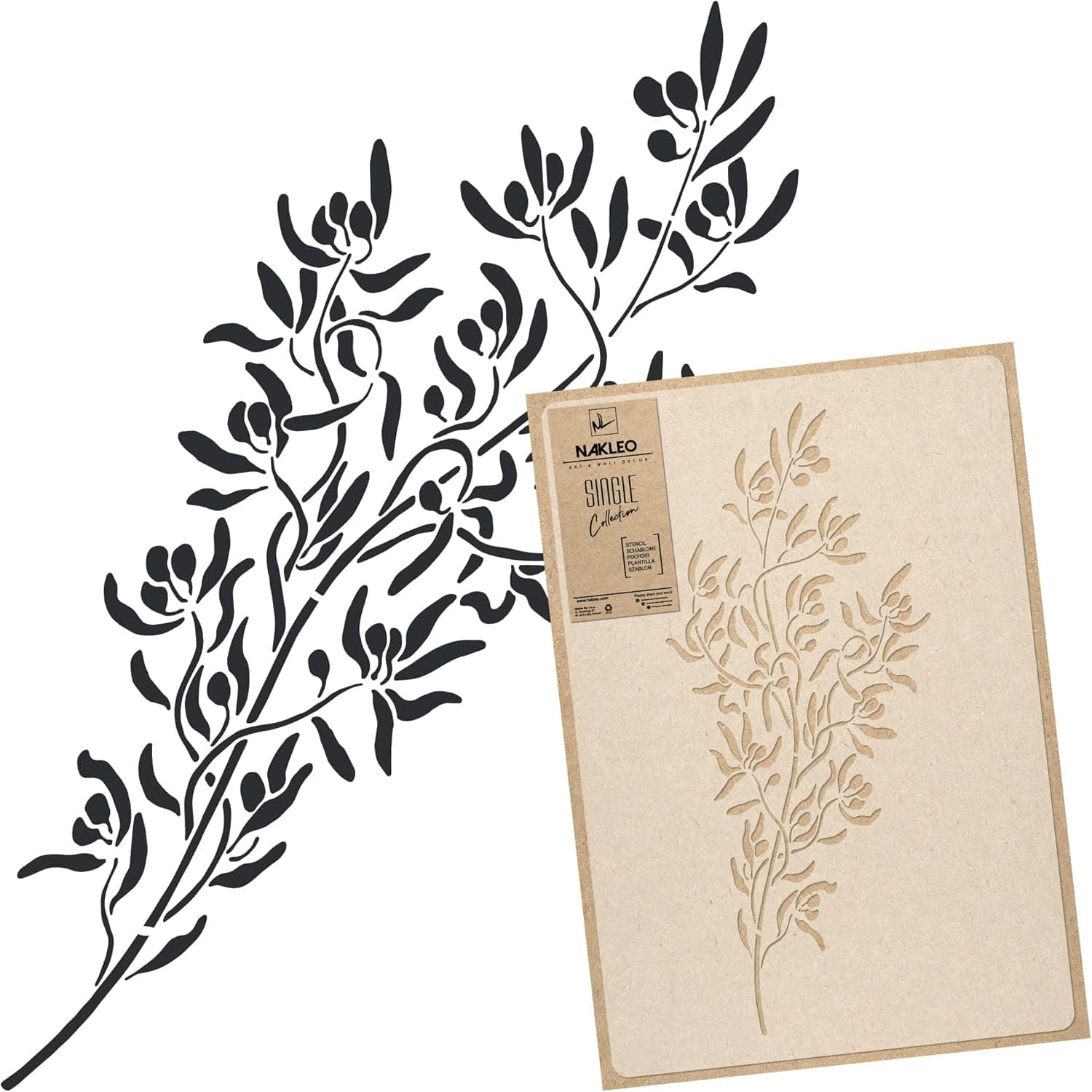 NAKLEO Reusable Plastic Wall Stencil - 59x95cm / 23" x 37" - Olive Branch Tree - Large Wallpaper Pattern Painting DIY Art Craft Template - Fabric Furniture Wood Canvas