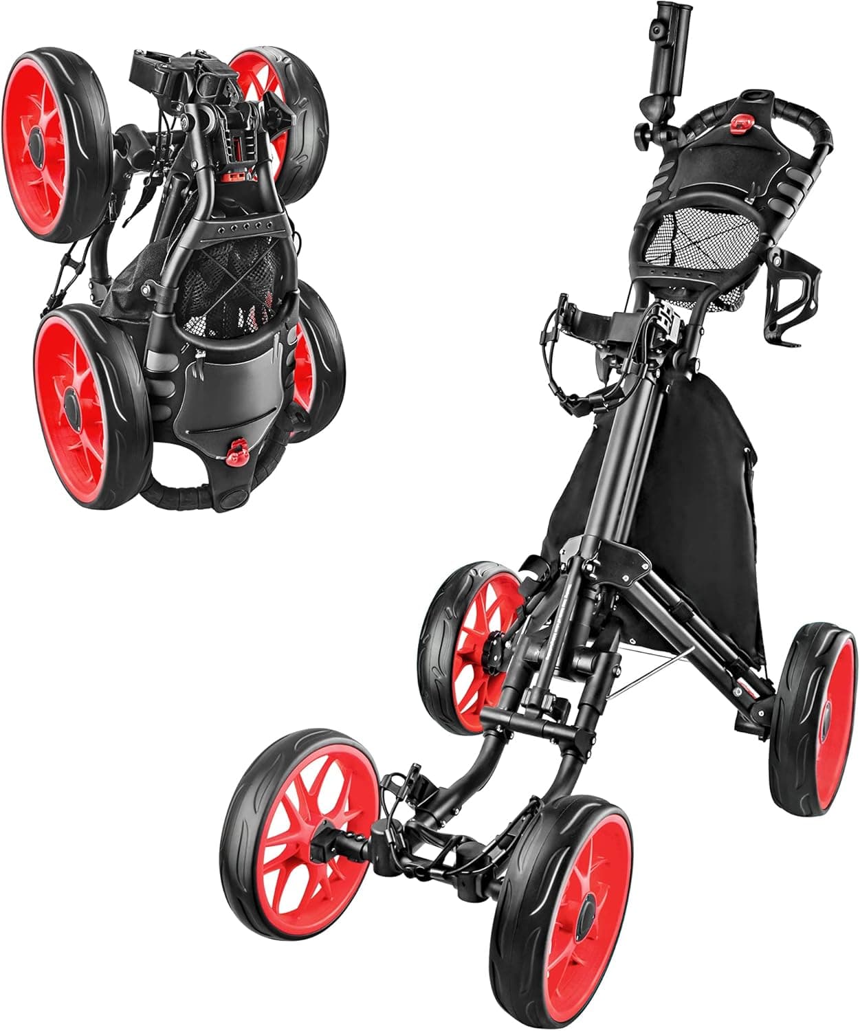 BOBOPRO Golf Push Cart,Golf Cart for Golf Club 4 Wheel Foldable Golf Push Carts with Foot Brake Umbrella Holder Golf Accessories for Practice and Courses Gift for Men Women/Kids (Red)