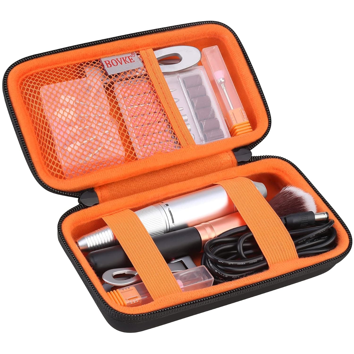 BOVKE Electric Nail Drill Kit Case Efile Nail Drill Machine Organizer Compatible with MelodySusie, AIRSEE, Bestidy Nail Files, Mesh Pouch for Manicure Pedicure Drill Supplies, Black (CASE ONLY)