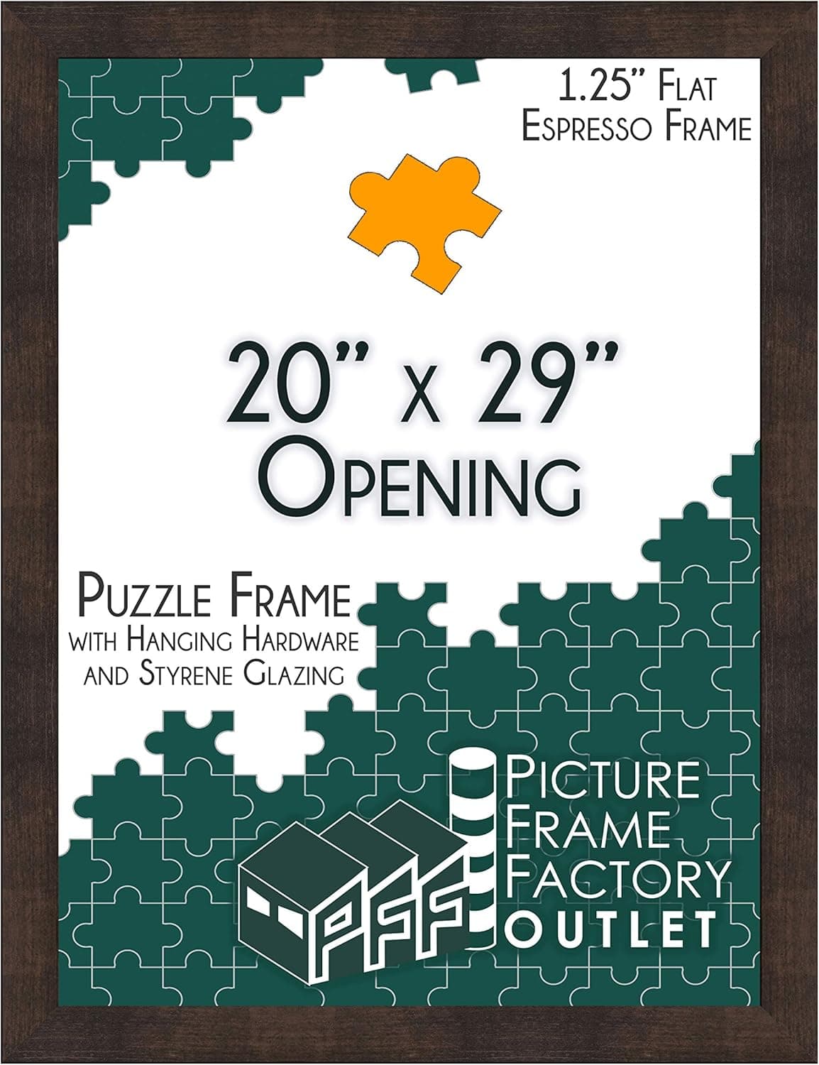 (1) -20x29-1.25" Flat Espresso Profile - Puzzle Frame - Hanging Hardware and Plexiglass Included