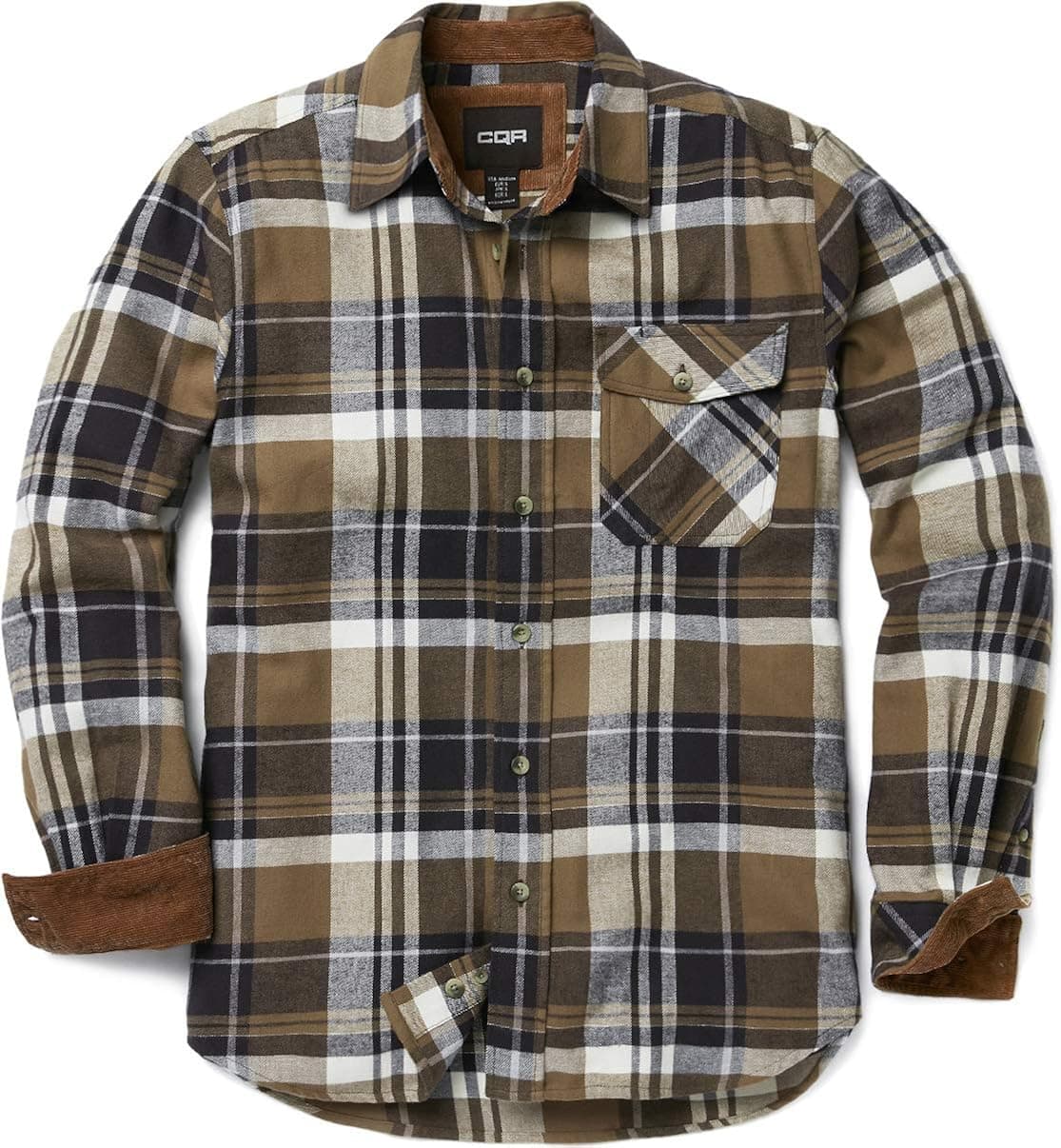 CQR DRST Men's All Cotton Flannel Shirt, Long Sleeve Casual Button Up Plaid Shirt, Brushed Soft Outdoor Shirts, Plaid Sage, Small