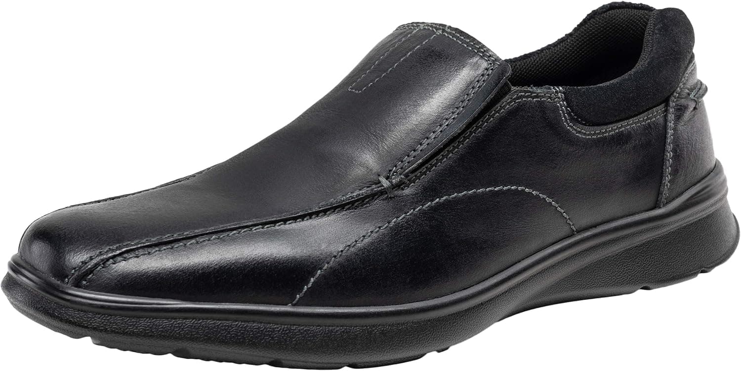 JOUSEN Men's Loafer Leather Casual Shoes Lightweight Slip On Loafers (8,Black)