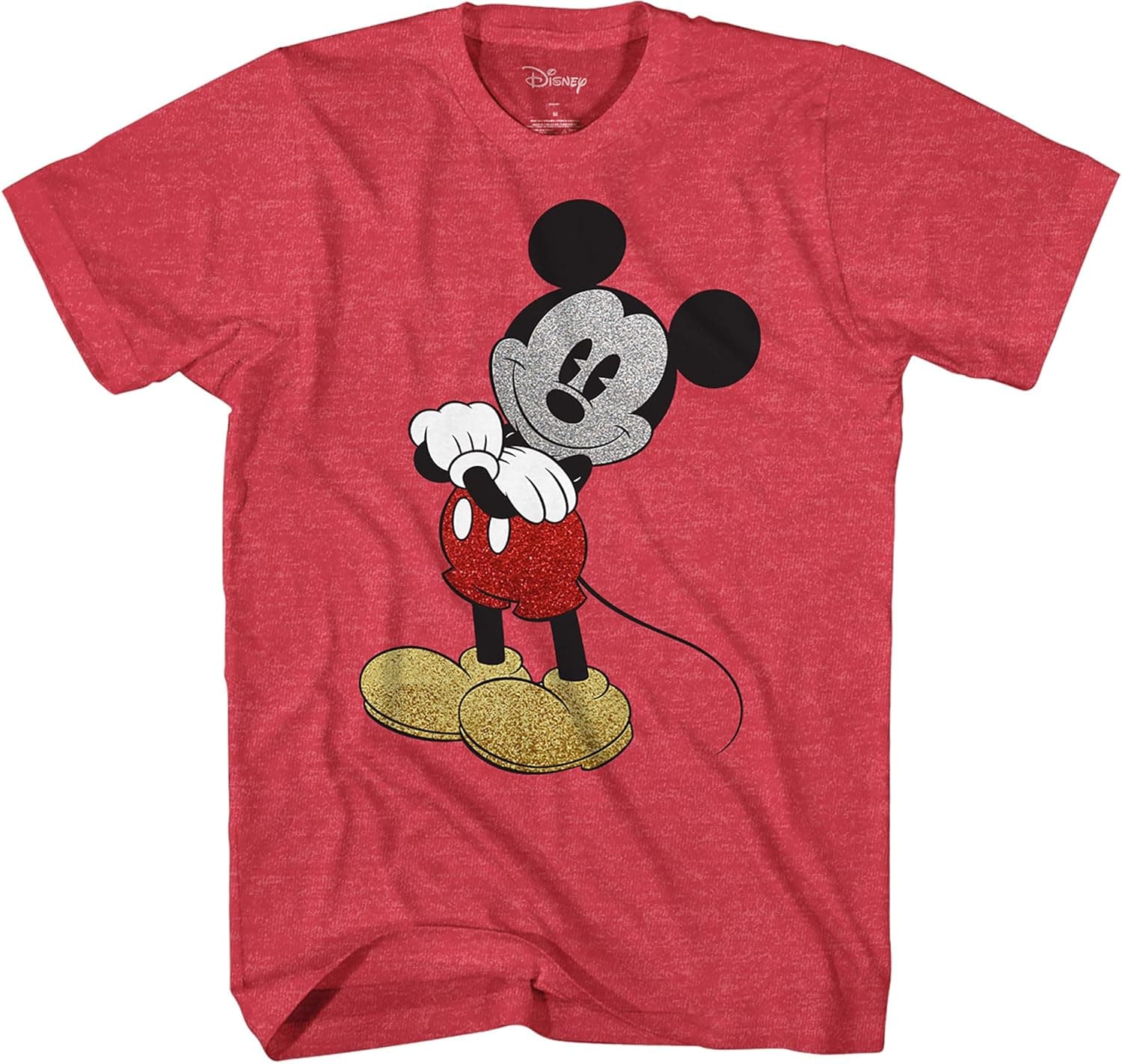 Mickey Mouse Cracked Graphic Tee Classic Vintage Disneyland World Mens Adult Graphic Tee T-Shirt Apparel (Heather Red, Large)