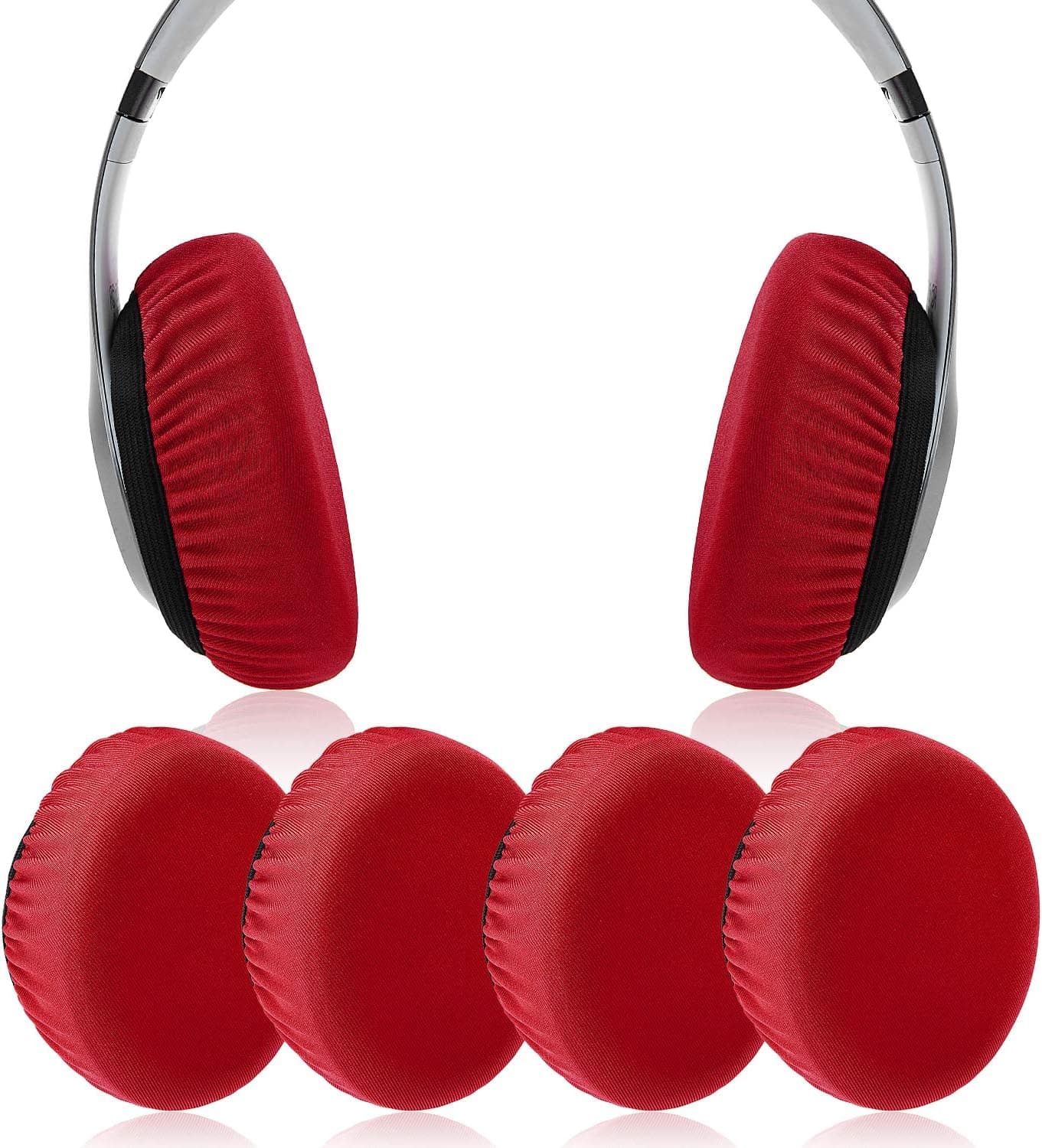 Jecobb Flex Fabric Earpads Cover Protectors with Stretchable and Washable Lycra for Beats Studio 3/2 Bose QC35 25 15 and Other Headphones with 3-4 Inch Ear Cushions [ 2 Pairs ] (Red)
