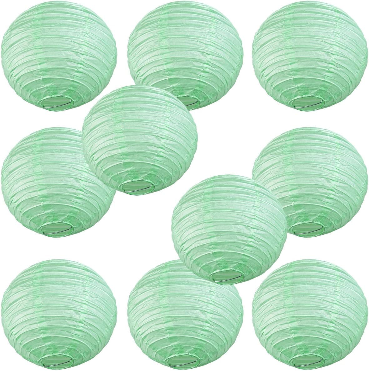 WYZworks - Round Paper Lanterns 10 Pack (Seafoam Green, 14") - Hanging Paper Lanterns Lamp for Wedding, Birthday, Party and Home Decorations with 8", 10", 12", 14", 16" Option