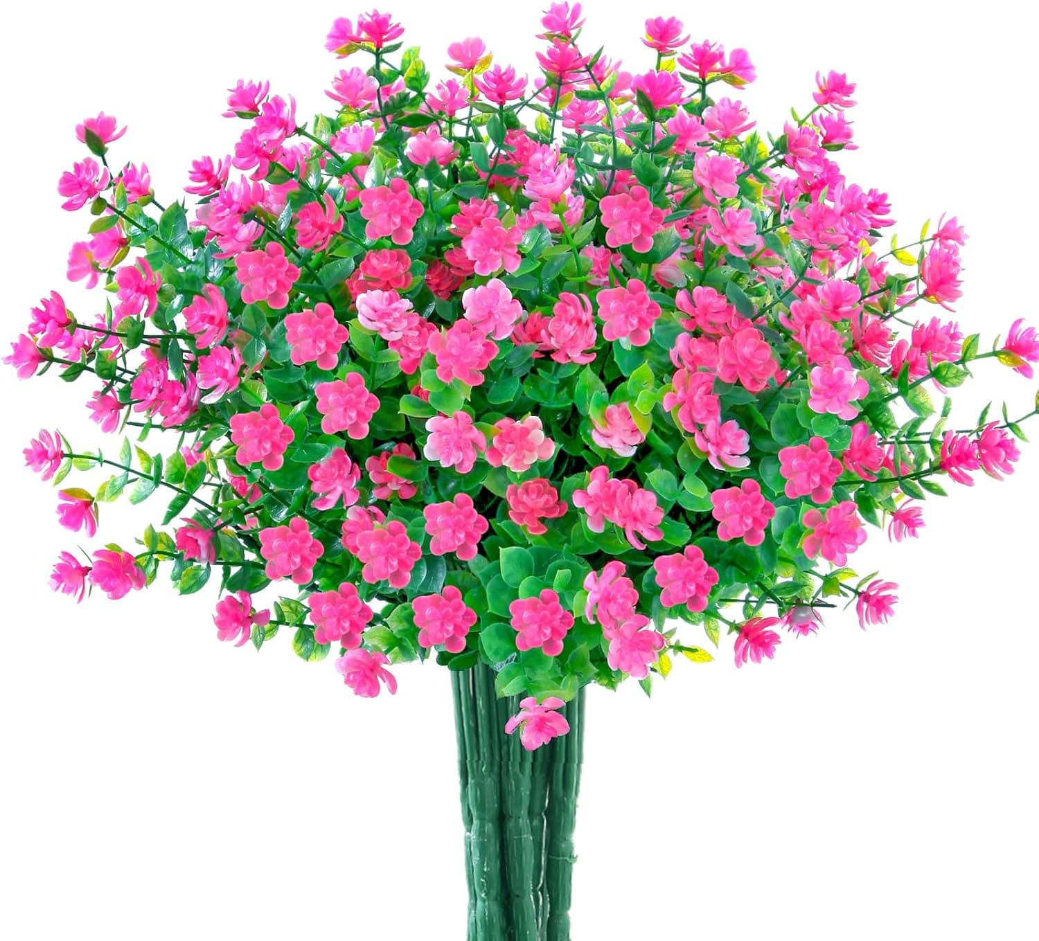 BINDUO 5 Pcs Artificial Plants & Flowers Outdoor Fake Fall Flower UV Resistant Faux Flores Plastic Plant Hanging Planter for Home Kitchen Porch Yard Stairs Wedding Windows Decor(Pink)