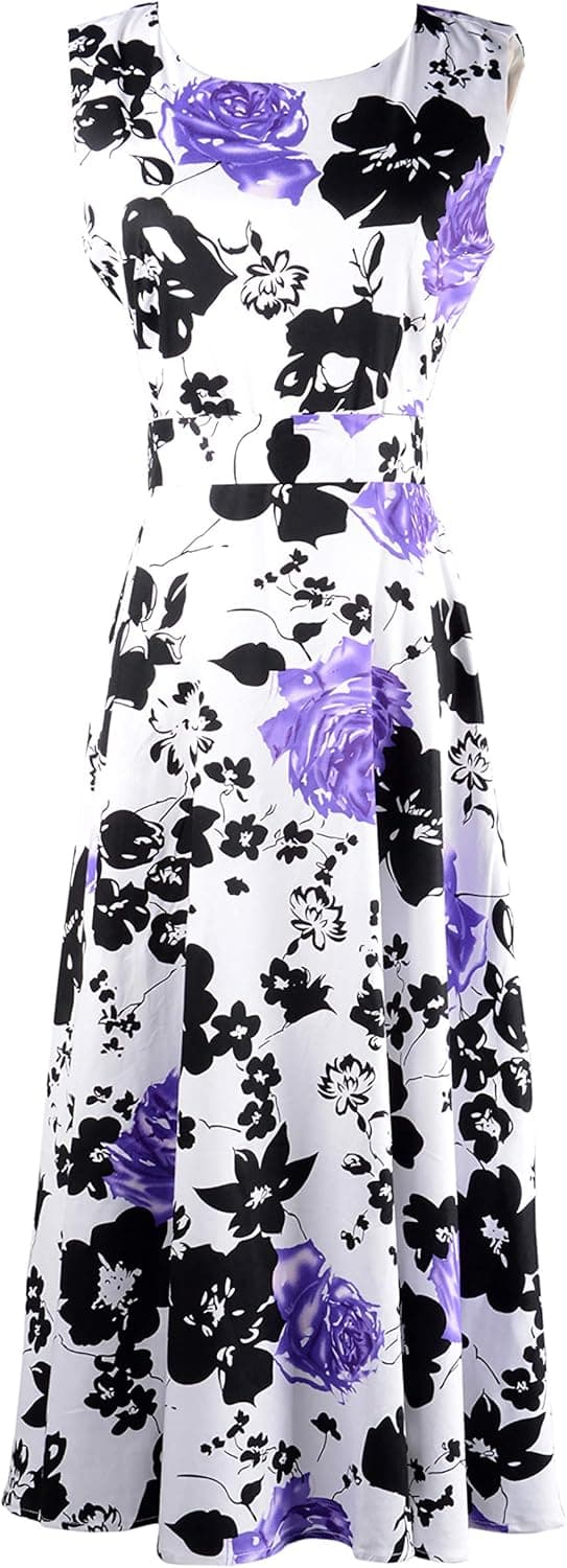Eyekepper Women's Scoop-Neck Floral Sleeveless Midi Fit-and-Flare Dress, Purple, 6