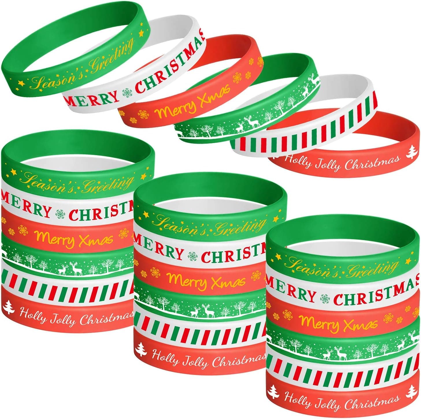 ASTARON 36Pcs Christmas Silicone Bracelets Stretch Rubber Wristband for Holiday Party Decoration Supplies, 6 Styles