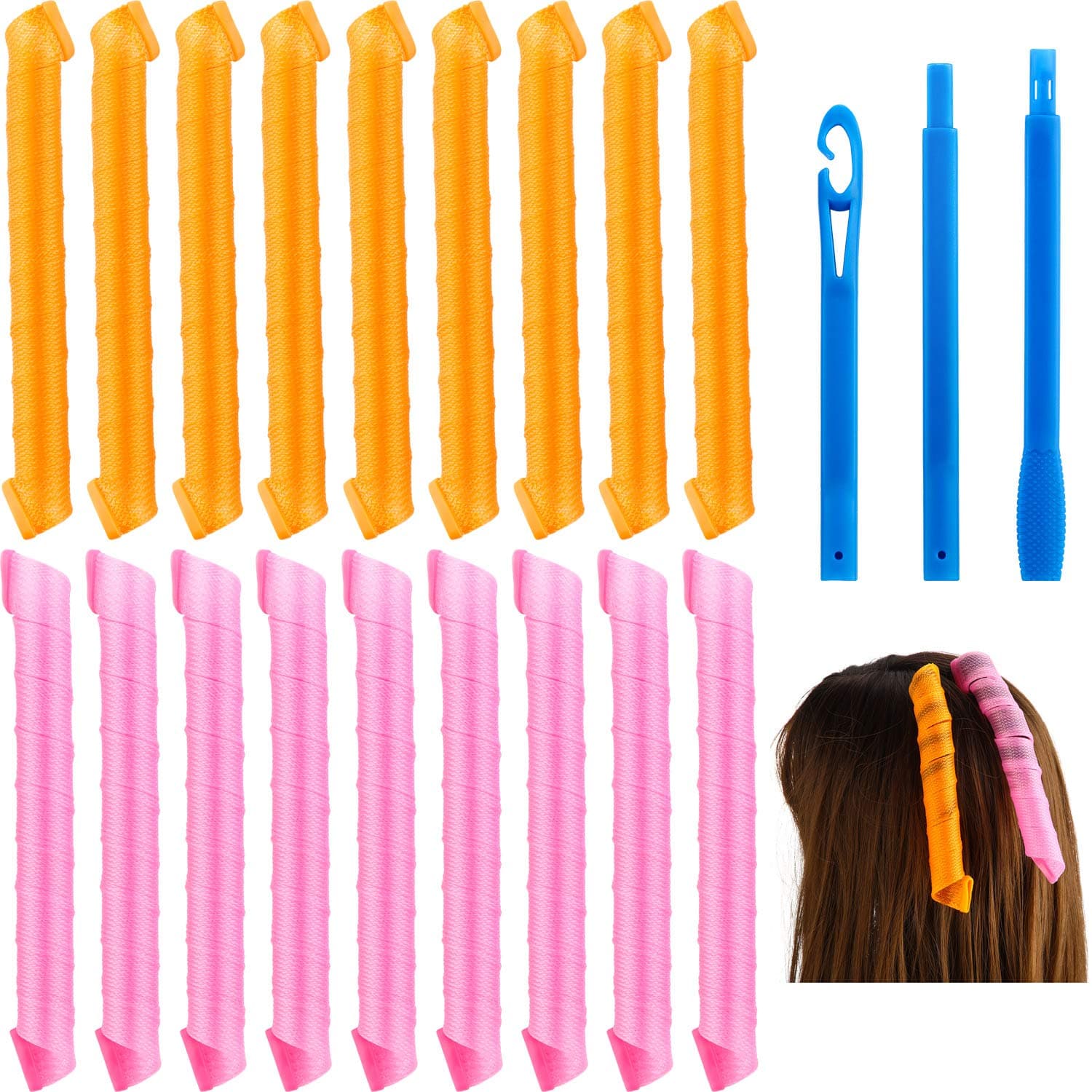 18 Pieces Hair Curlers No Heat Spiral Curls Styling Kit Heatless Curlers Colored with Styling Hook Tools for Long Hair