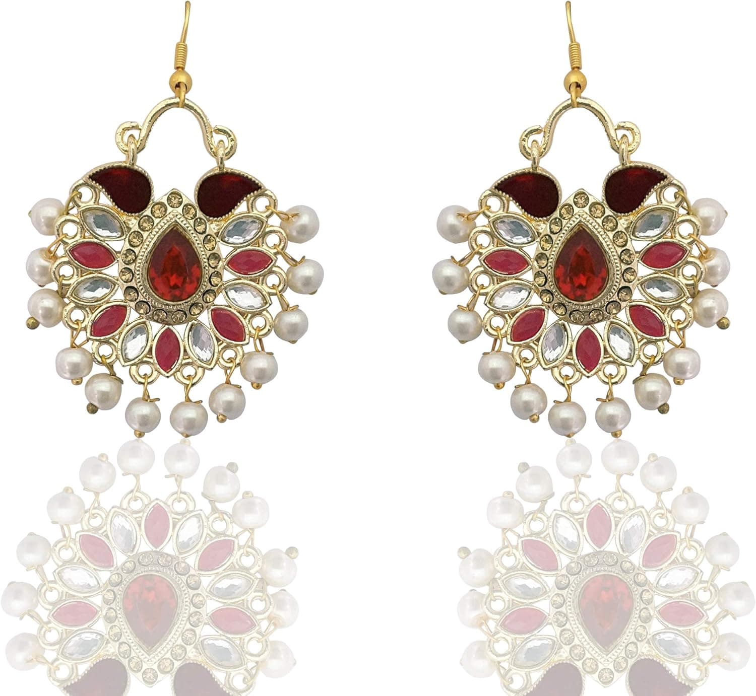 Moonstruck Traditional Indian Chandbali Kundan Hoop Earrings With Pearls for Women