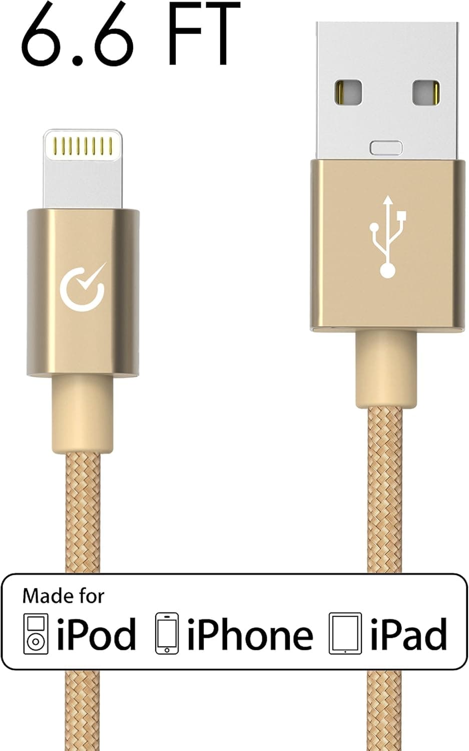 Volts 6.6-Ft Nylon Braided Lightning to USB Cable - Gold [Apple MFi Certified]